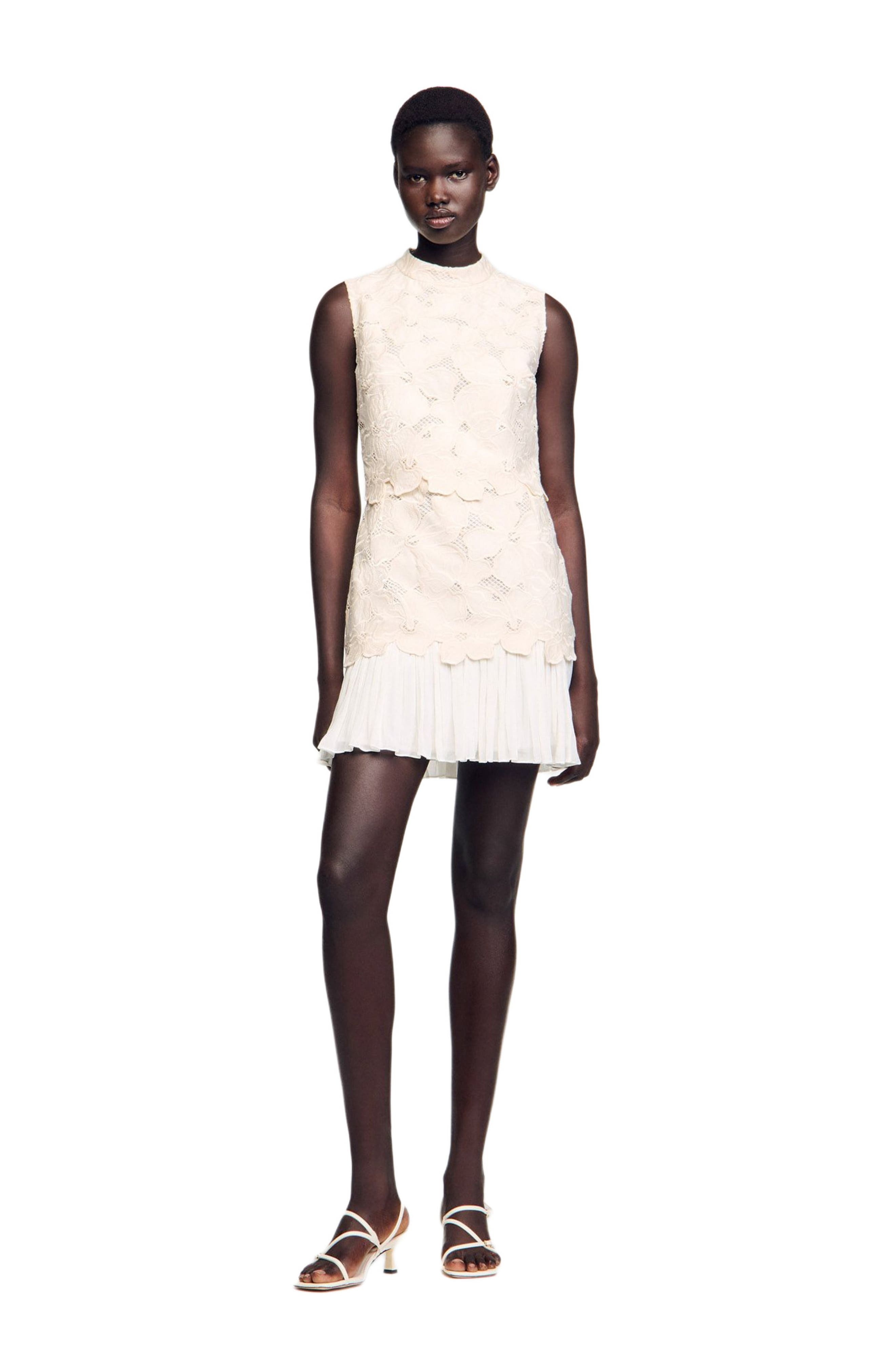 SANDRO Short guipure dress in Ecru at Nordstrom - 3