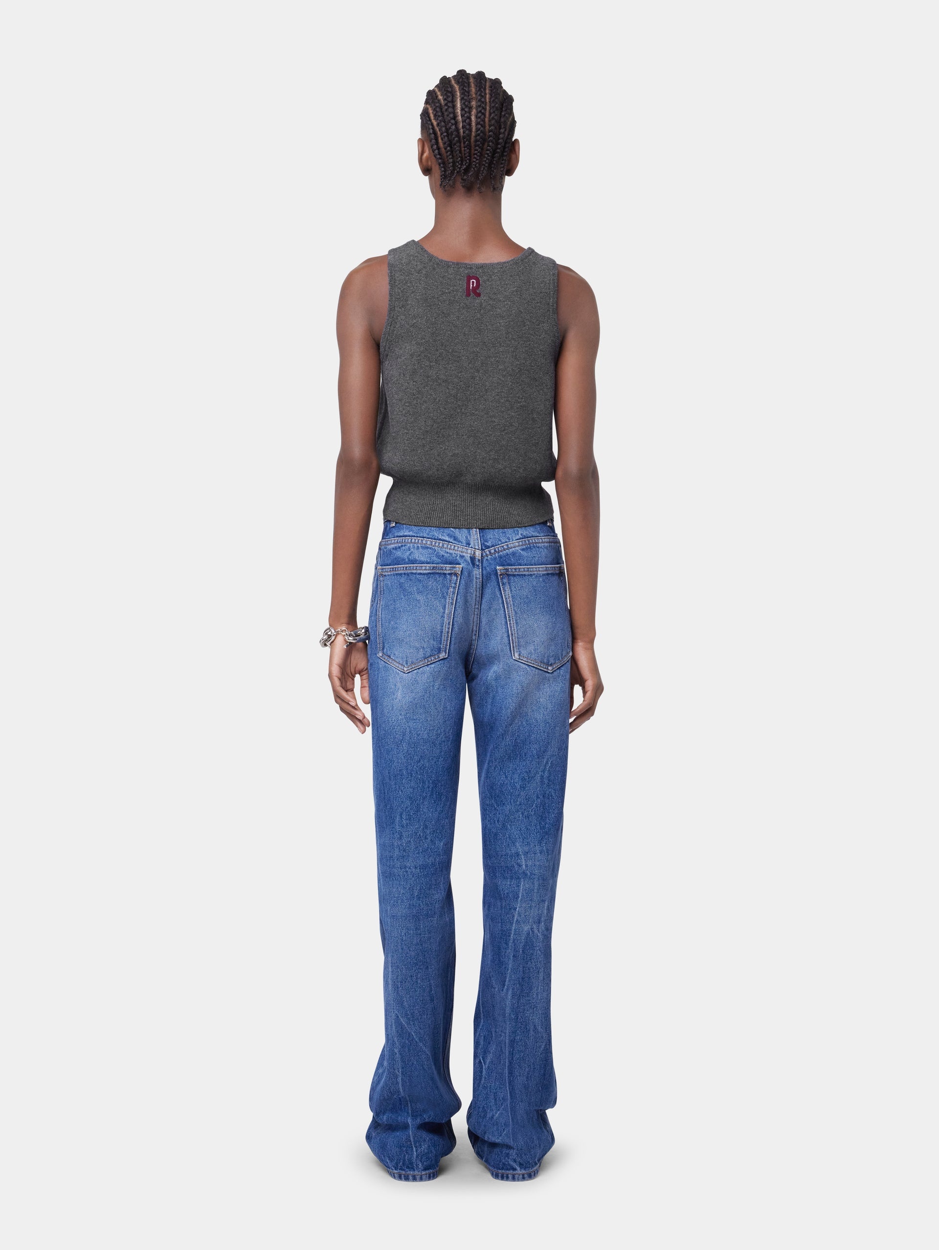 GREY SLEEVELESS JUMPER IN WOOL AND CASHMERE - 6