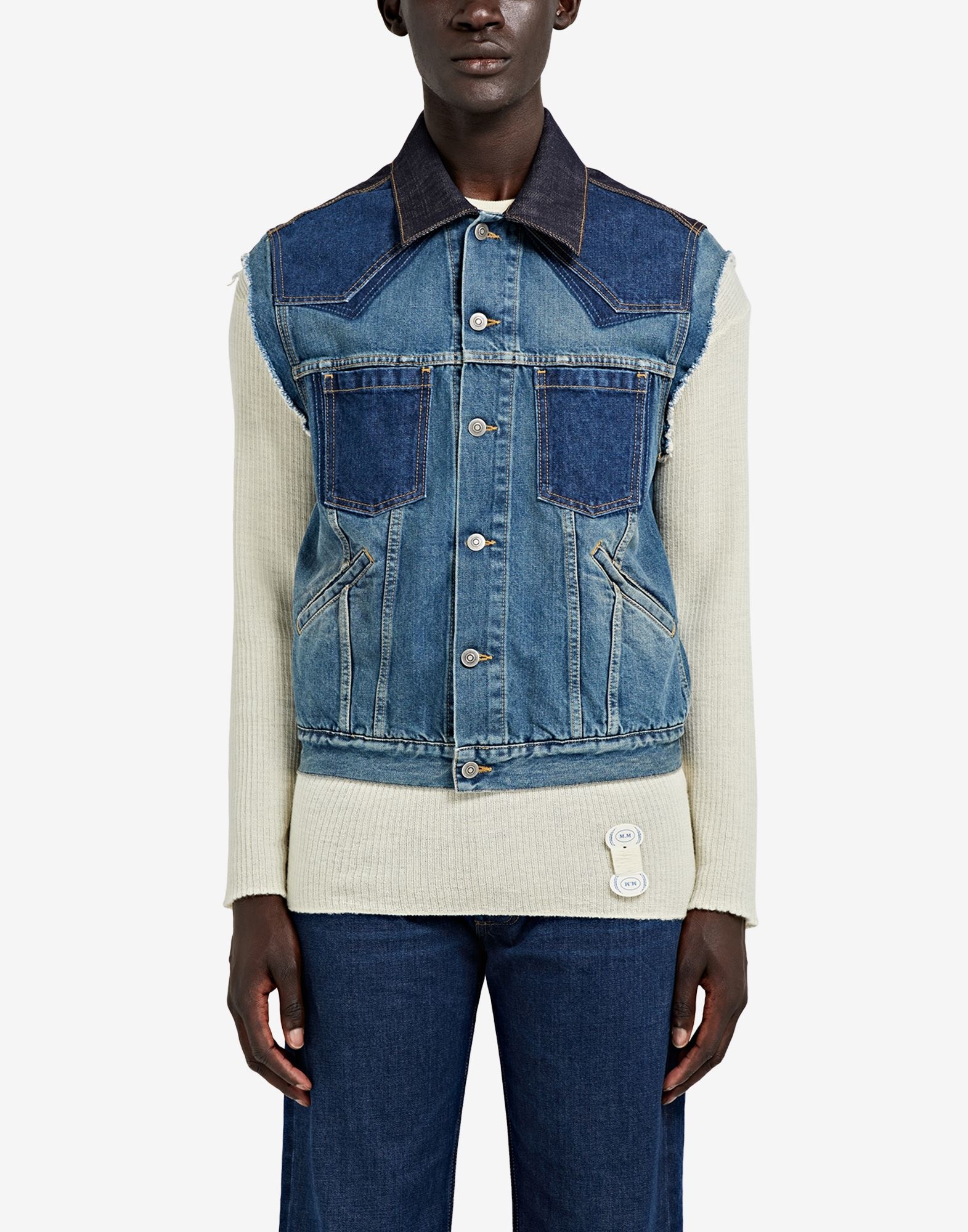 Denim slip technique' sleeveless jacket - 5