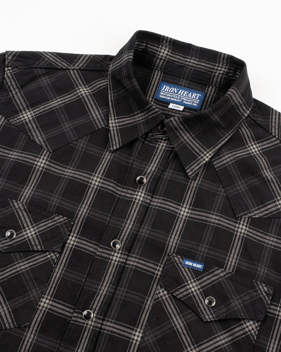 5OZ SELVEDGE SHORT SLEEVED MADRAS CHECK WESTERN SHIRT - BLACK - 6