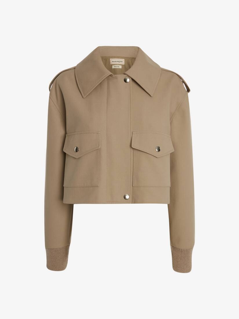 Cotton Panama Cropped Aviator Jacket in Stone - 1
