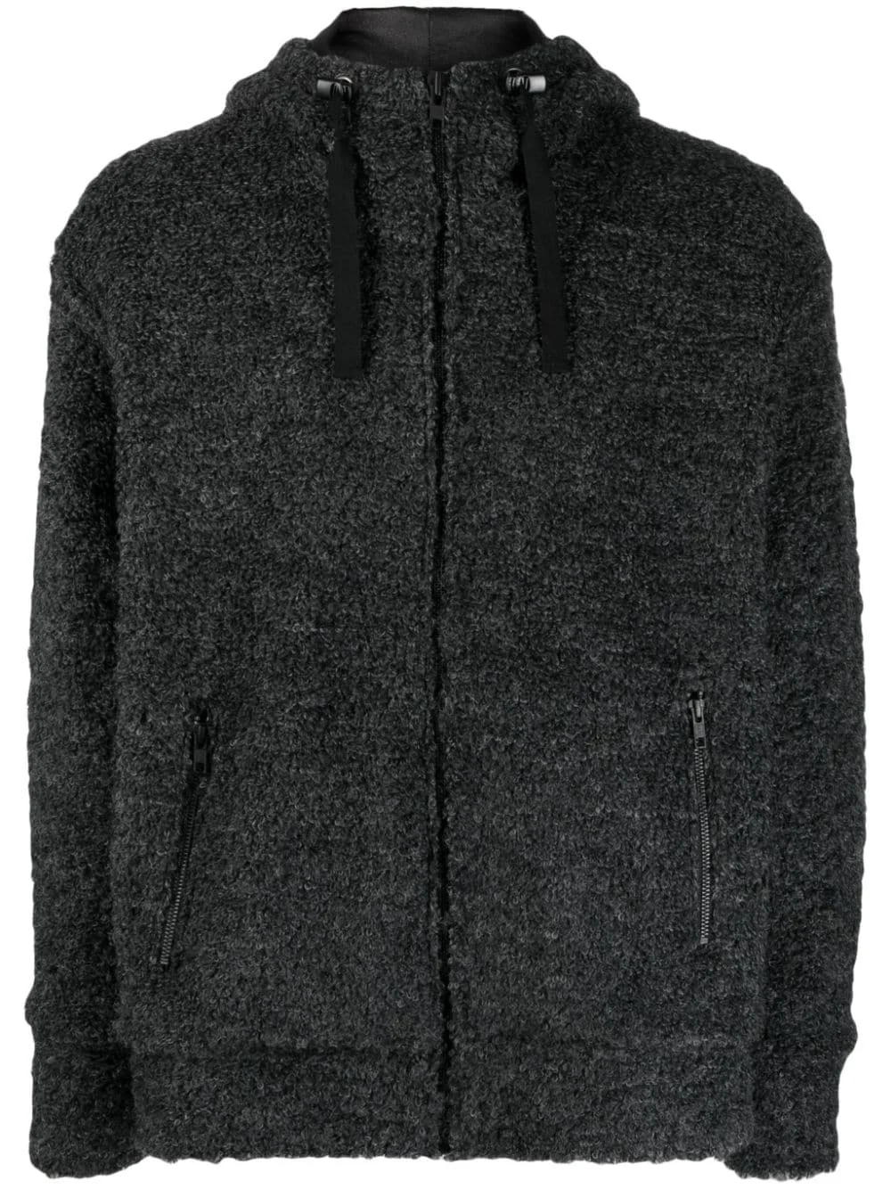 textured drawstring zipped hoodie - 1