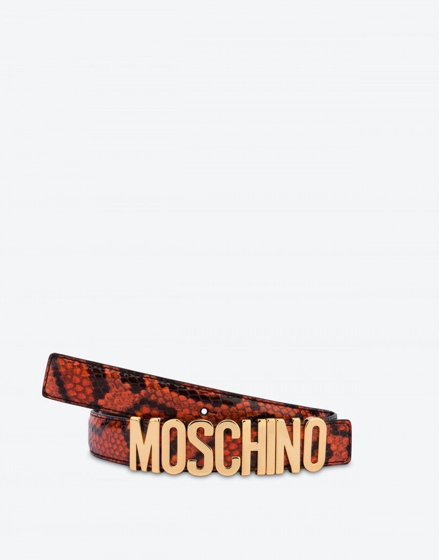 LOGO LETTERING PYTHON-PRINT CALFSKIN BELT - 3