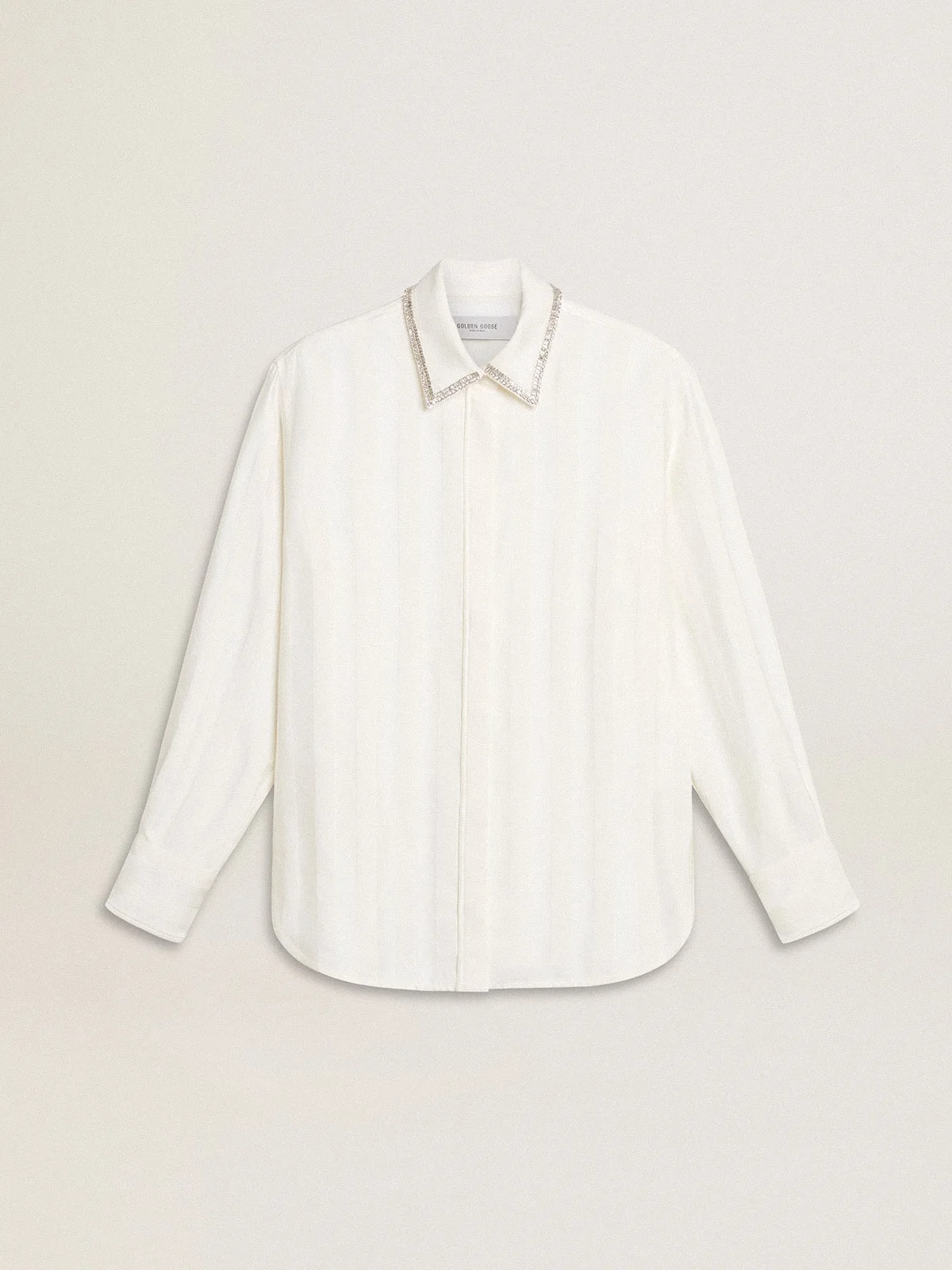 Women's shirt with a vertical striped pattern and crystal embroidery - 1