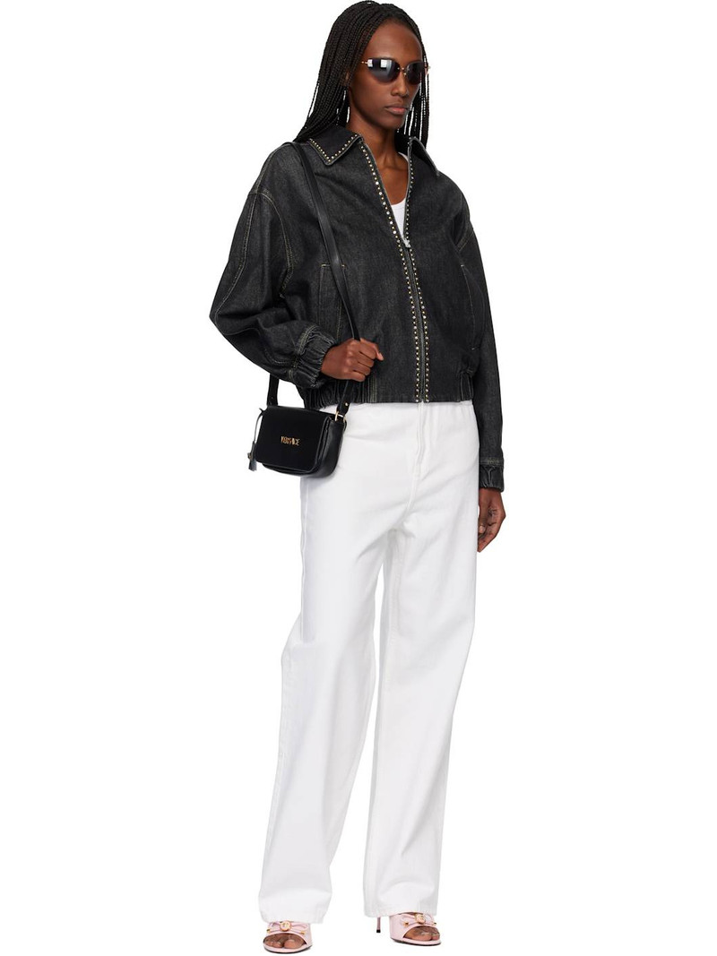 VERSACE Black Embellished Denim Jacket outlook