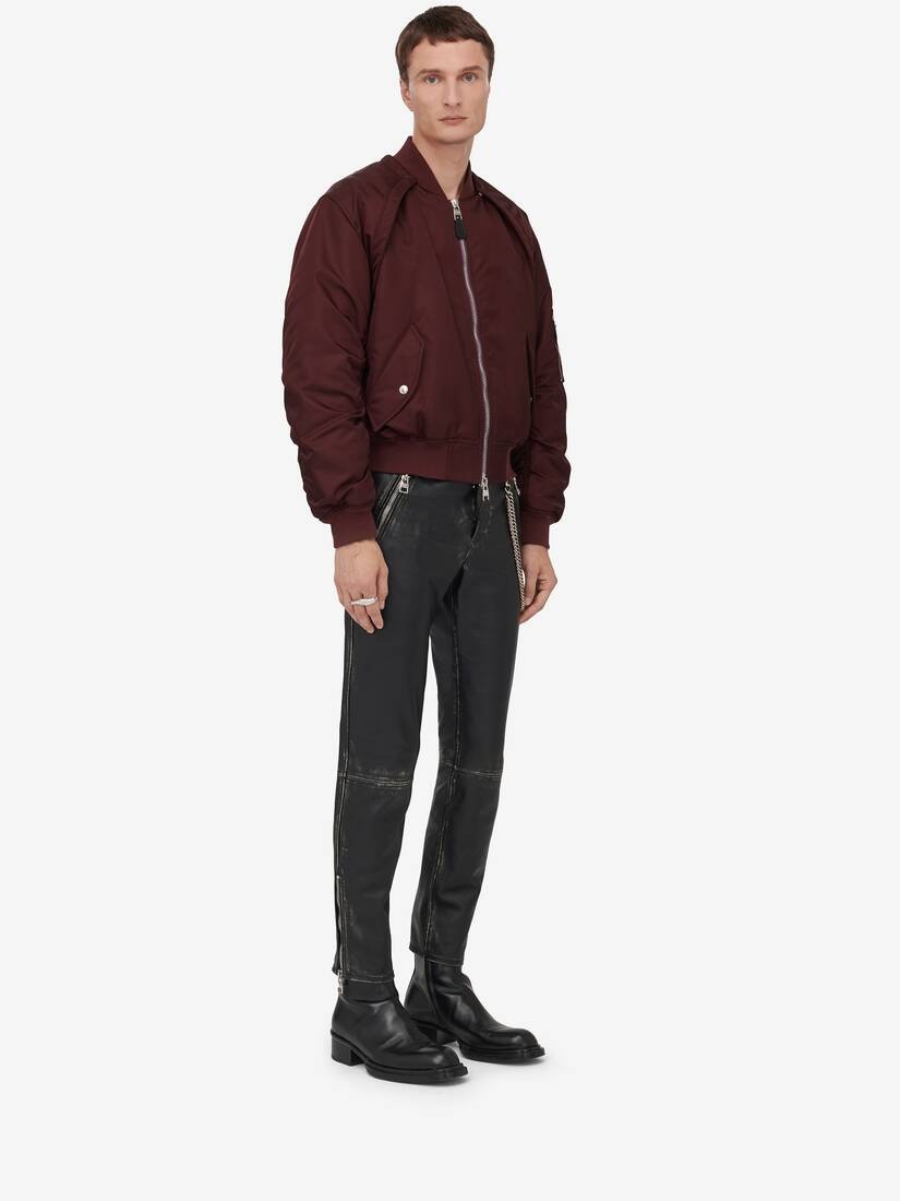 Men's Detachable Sleeve Bomber Jacket in Bordeaux - 3