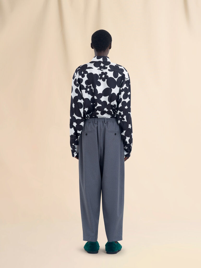 GREY TROPICAL WOOL TROUSERS WITH DRAWSTRING WAIST - 3