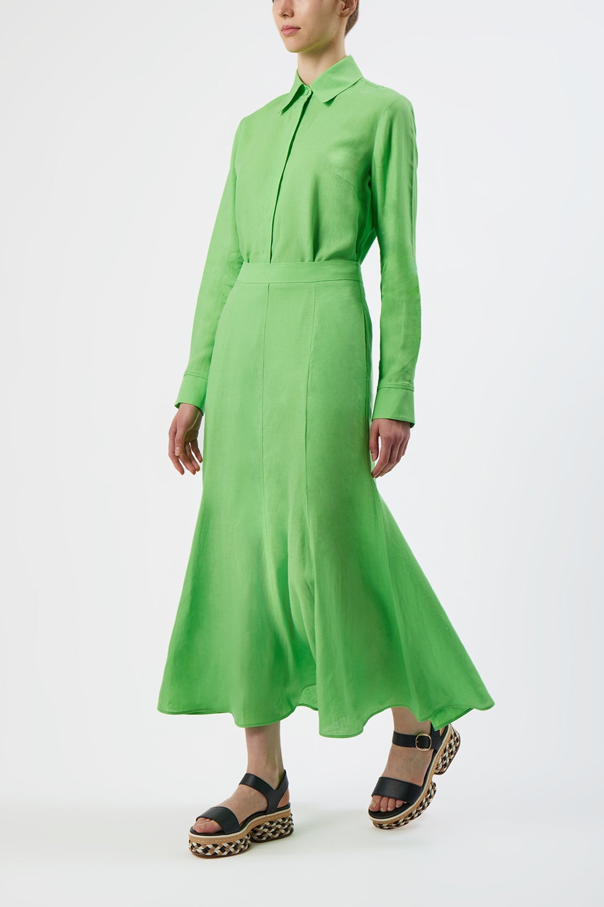 Cruz Shirt in Fluorescent Green Aloe Linen - 4