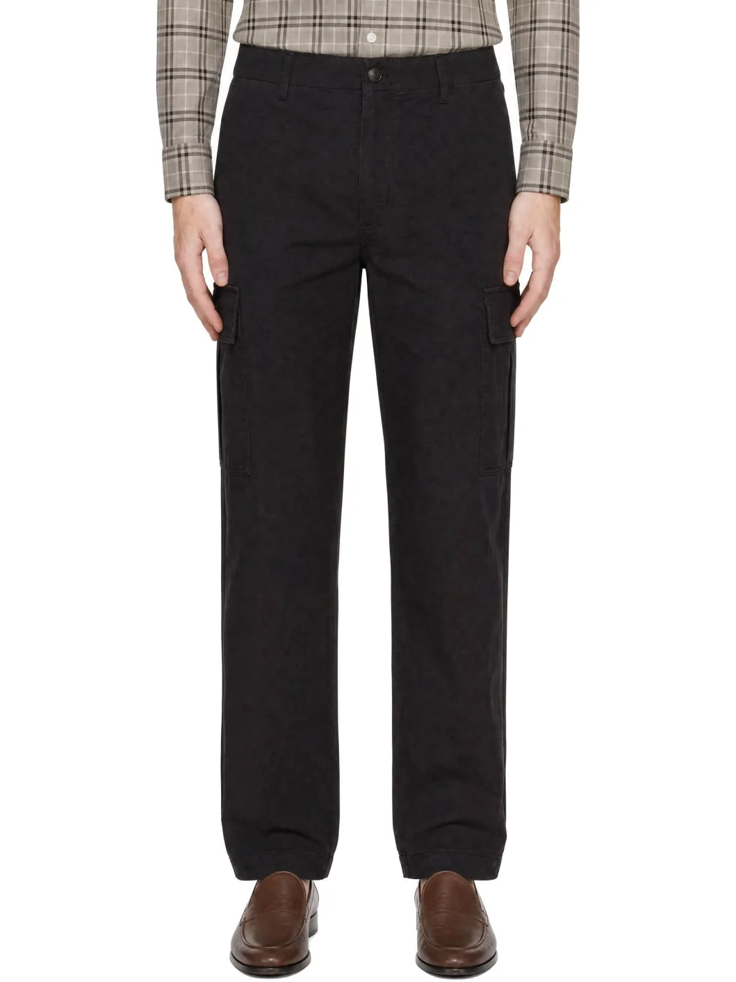 Black Cotton Cargo Pants - 1