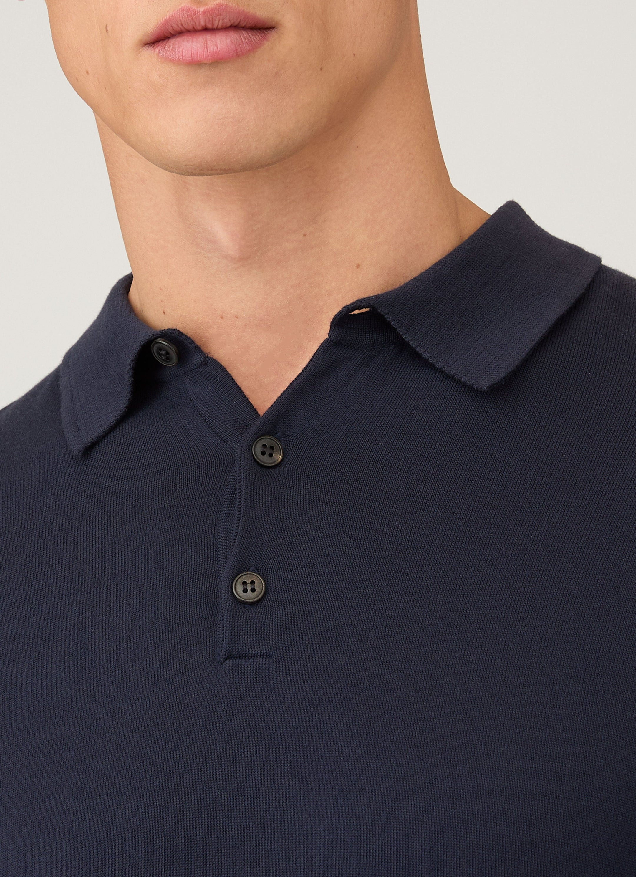 Sea Island Cotton Knit Long Sleeve Polo Shirt - 6