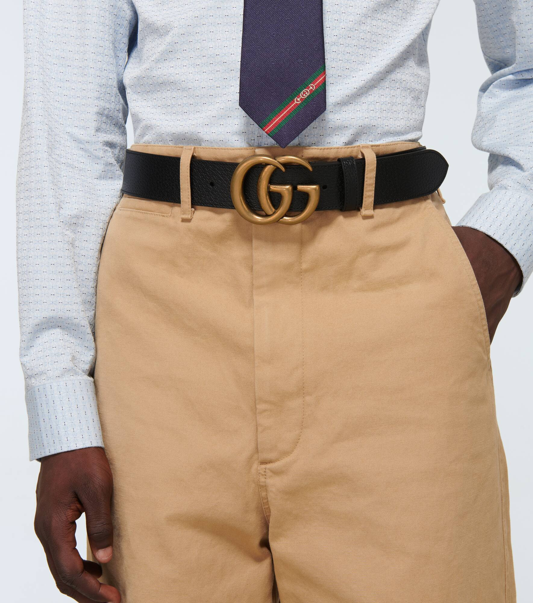 Leather belt with Double G buckle - 2