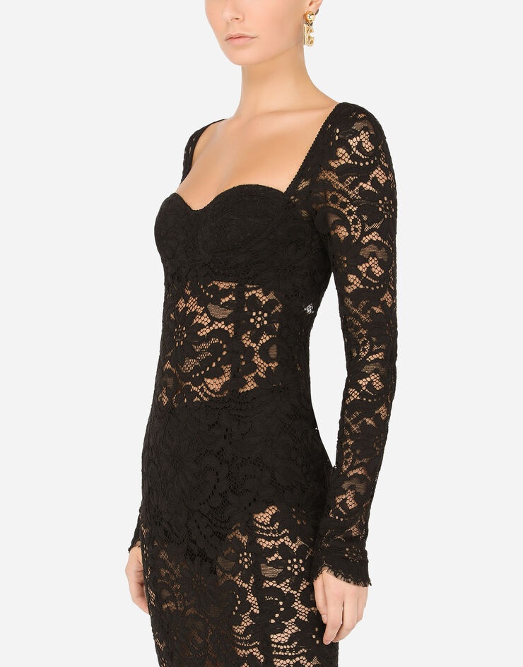 Lace calf-length dress with scalloped detailing - 4