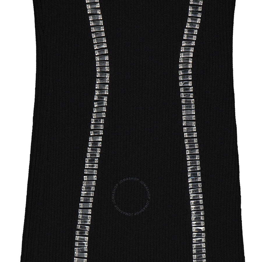 Balmain Ladies Black Crystal Embellished Ribbed Body-con  Minidress - 8