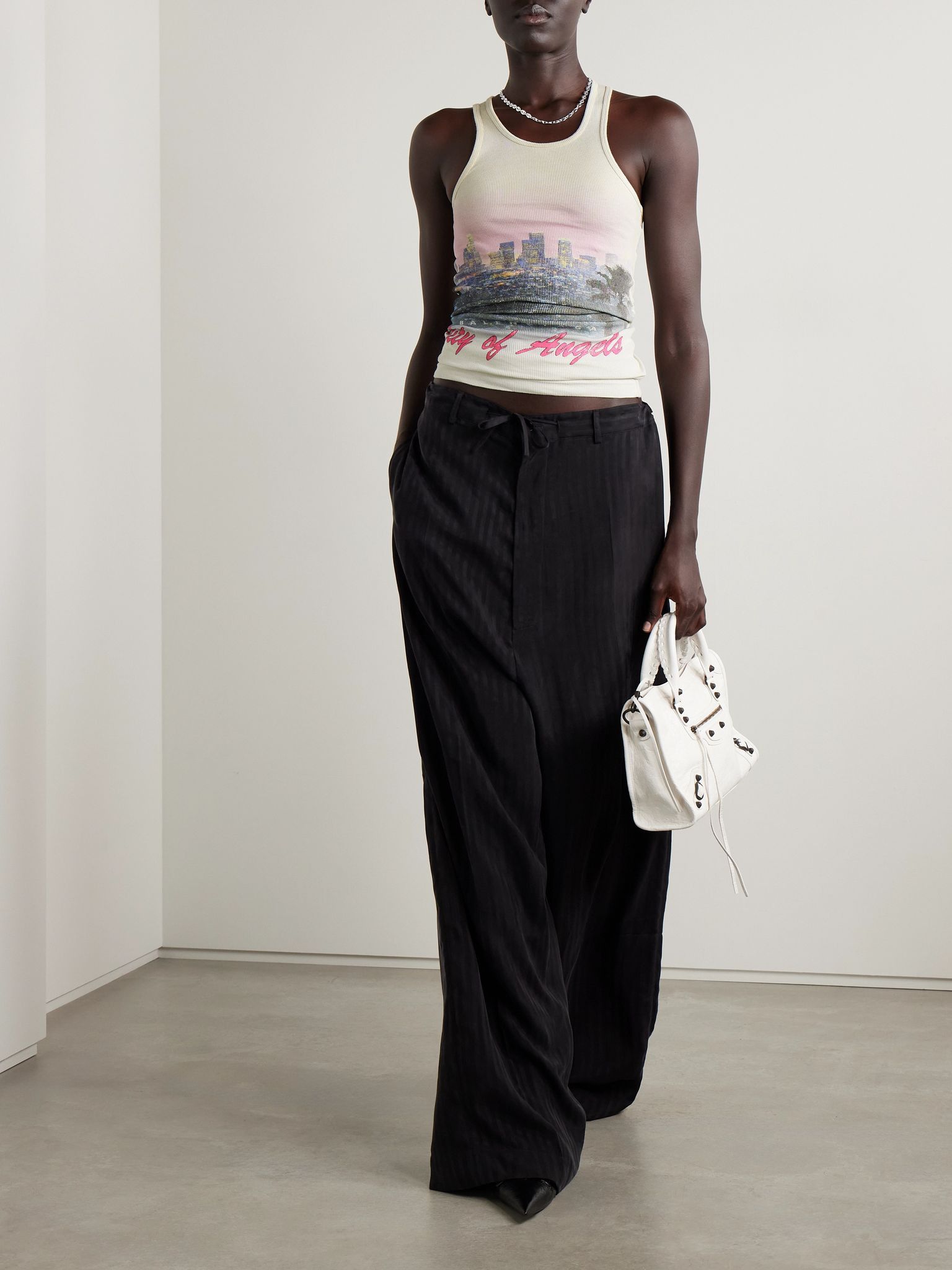 Printed ribbed cotton-jersey tank Off-white - 2