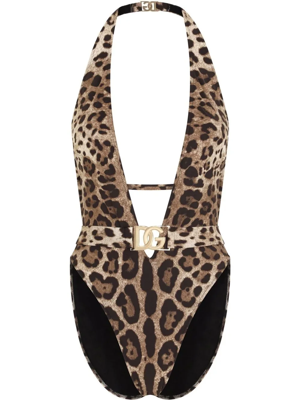 leopard-print halterneck swimsuit - 1