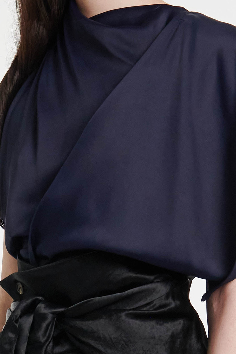 A.W.A.K.E. MODE ASYMMETRIC FRONT GATHERED TOP NAVY outlook