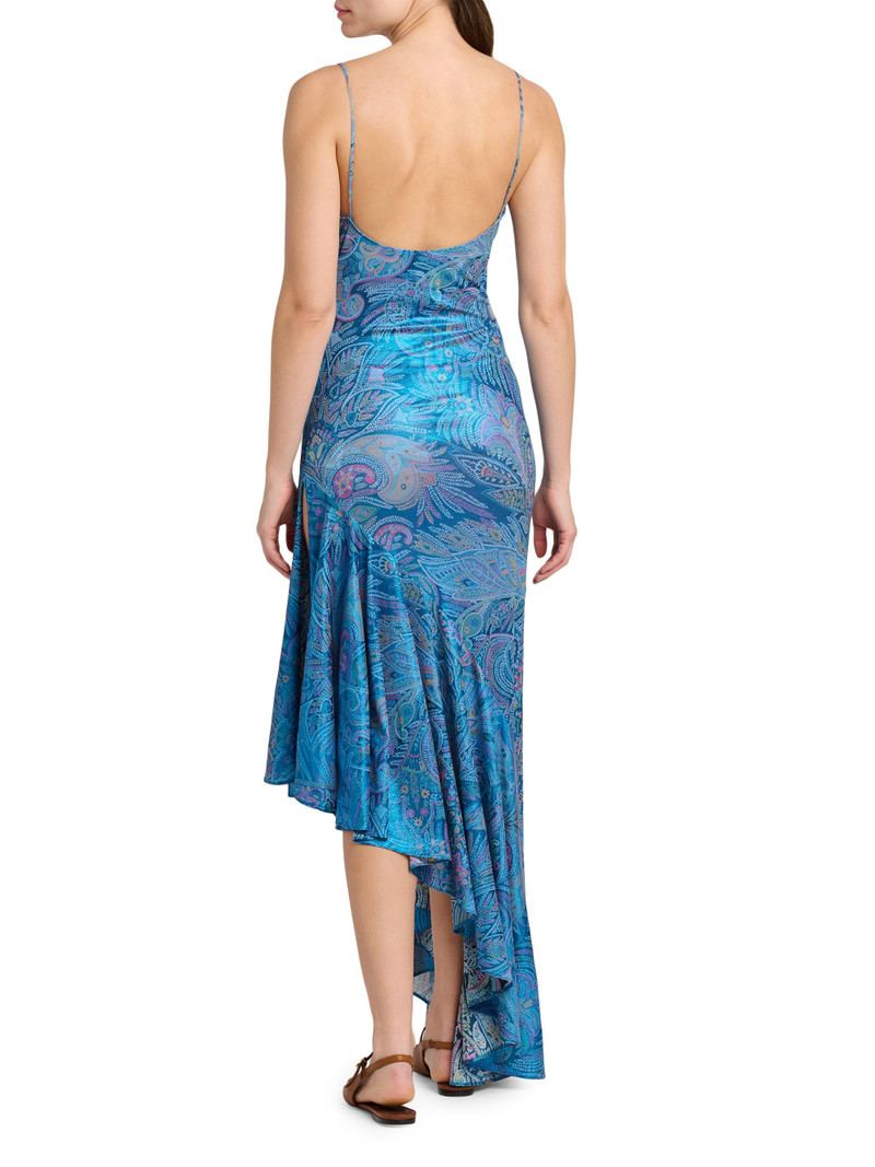 Women's Paisley Lotus Print Asymmetric Slipdress - Stamp Afdo Rosso 5