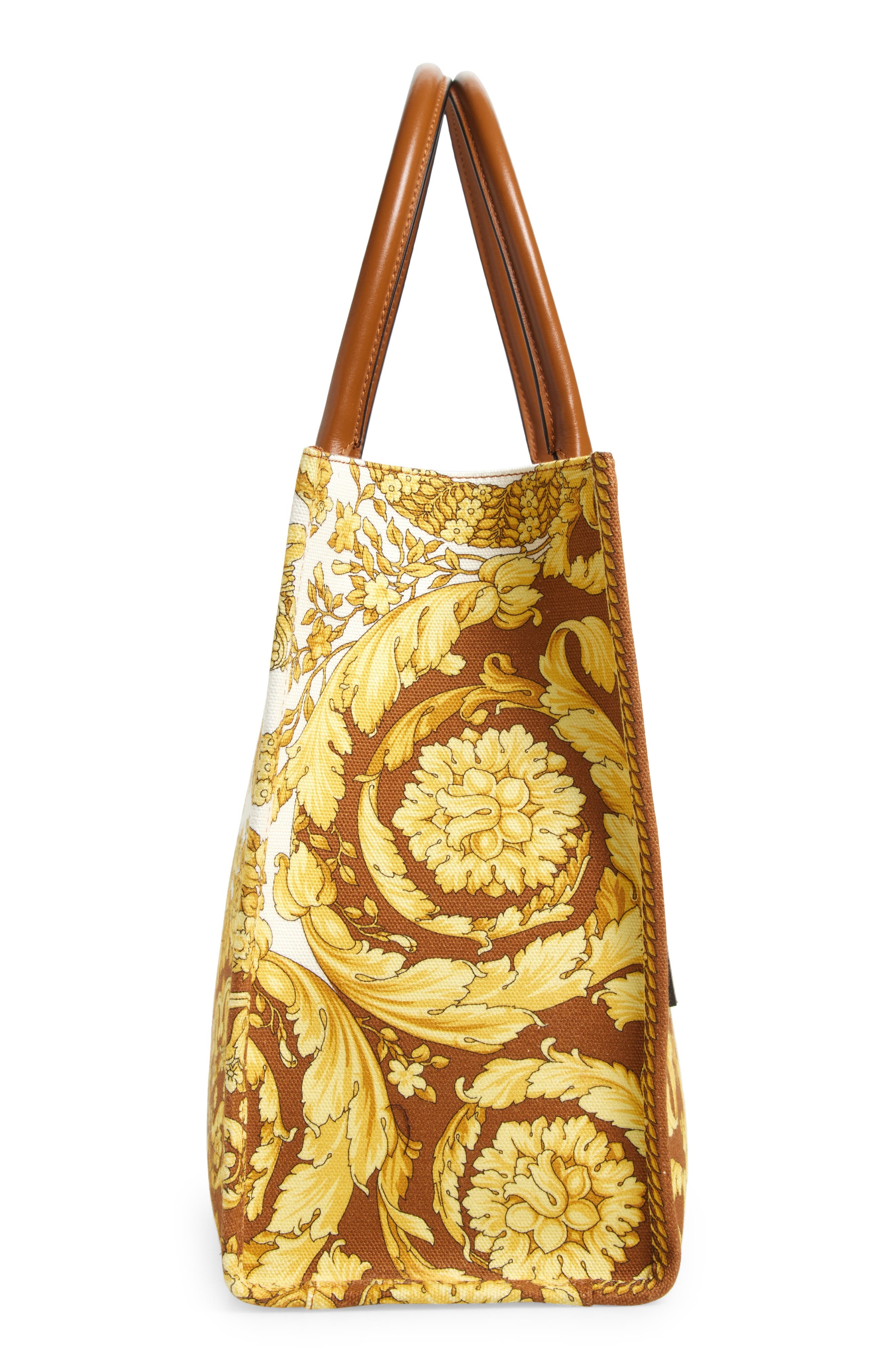 Versace La Medusa Logo Floral Canvas Tote in Brown Spice Brown Gold at Nordstrom - 6