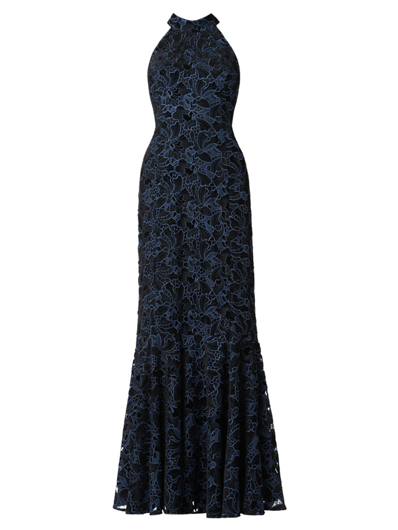 Women's Marcia Velvet Lace Halterneck Gown - Jet Blue 1