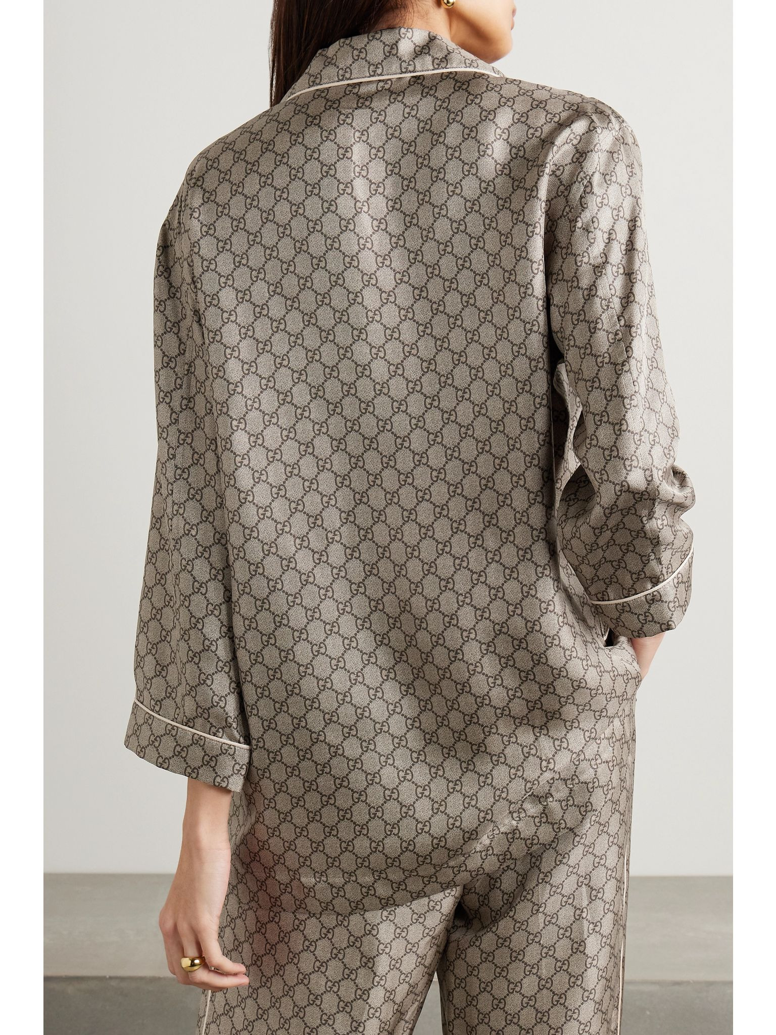 Silk-satin jacquard shirt Camel - 3