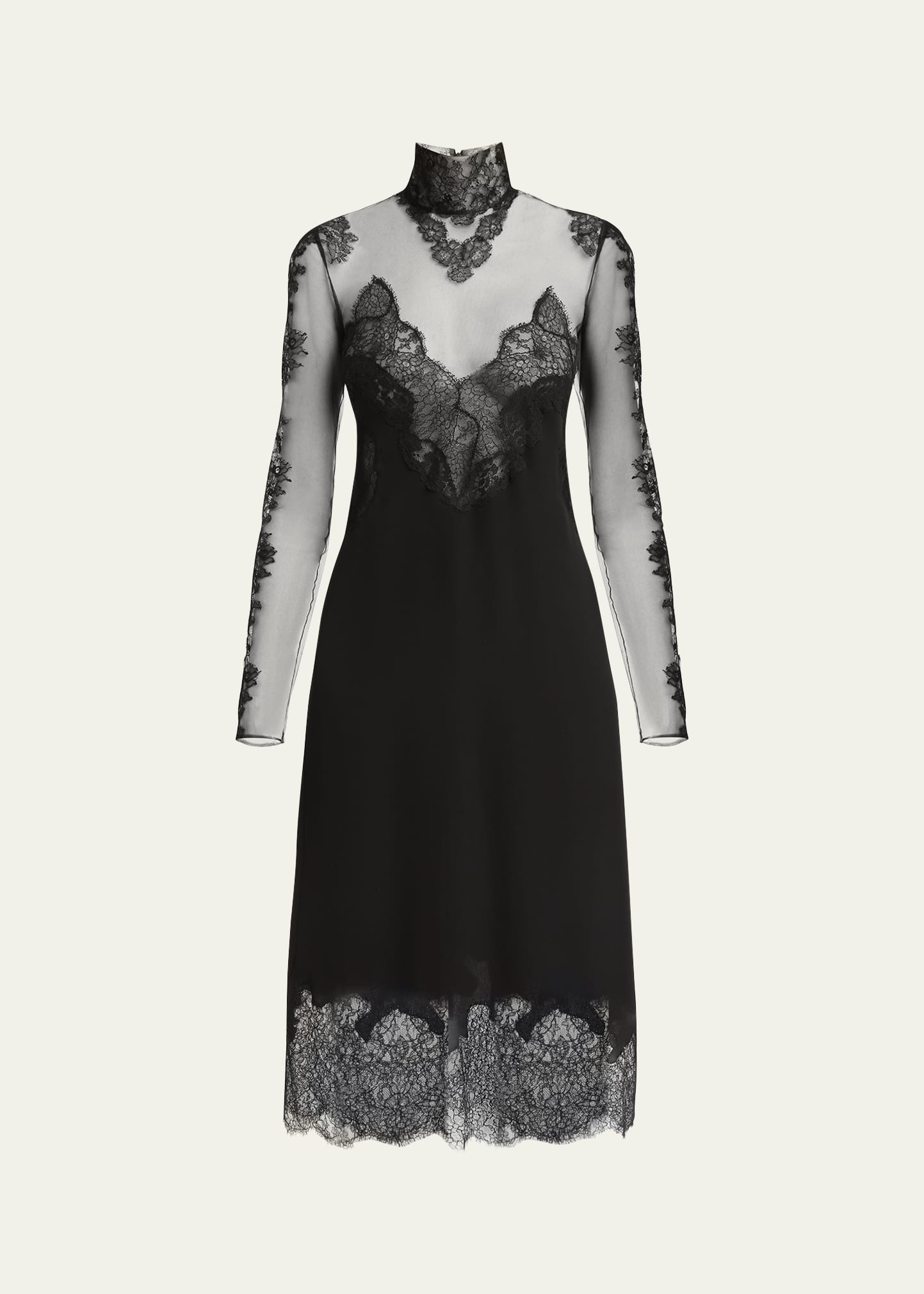 Sheer Lace Mockneck Midi Dress - 1