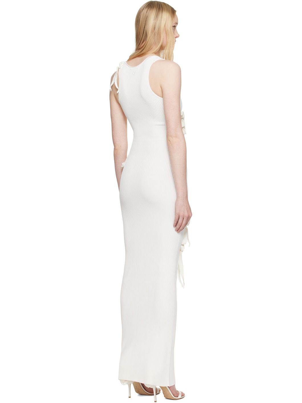 White Knitted Ribbon Long Tank Maxi Dress - 3