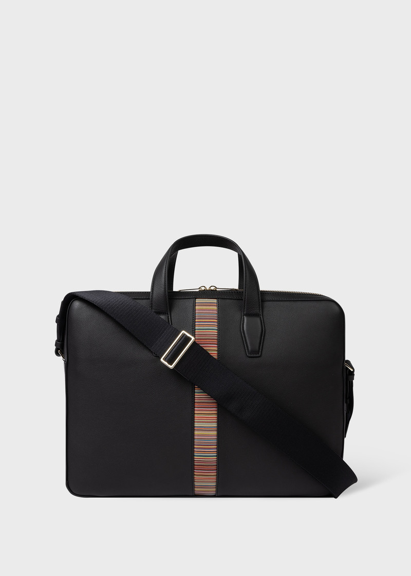 Black Leather 'Signature Stripe' Business Folio 5
