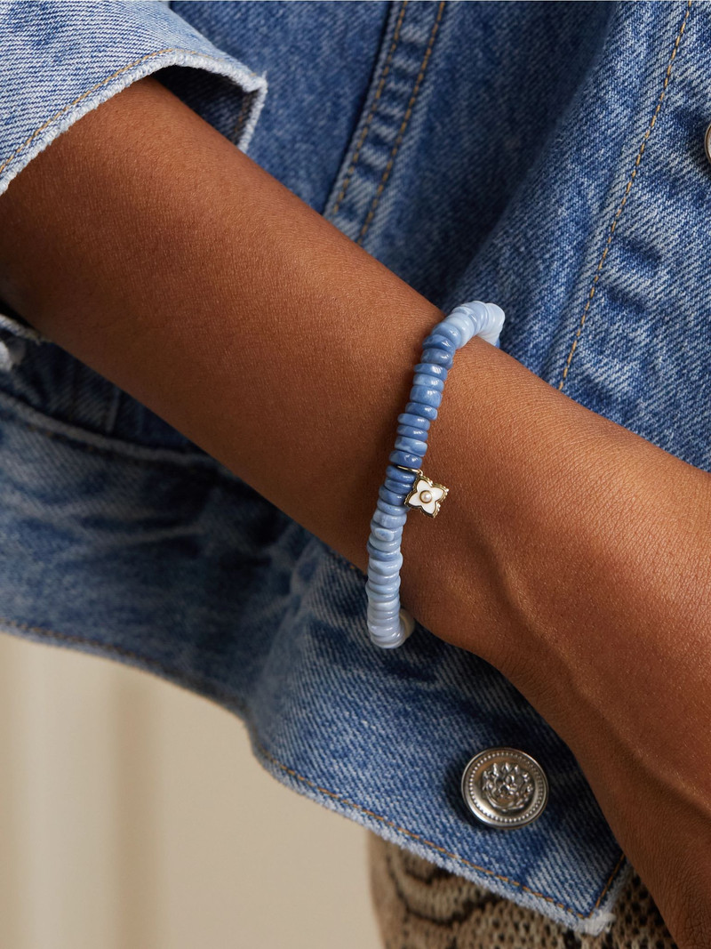 SYDNEY EVAN Mini Moroccan Flower 14-karat gold, opal, pearl and enamel bracelet Gold outlook