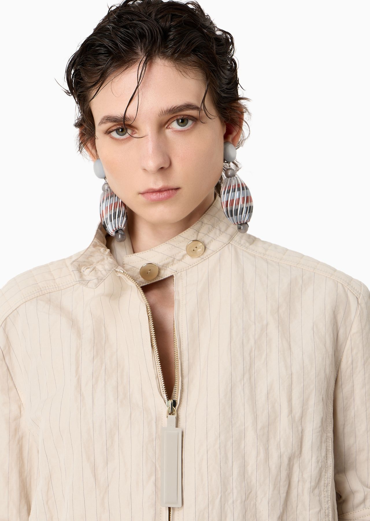 Lurex pinstriped, cotton and linen blouson - 5