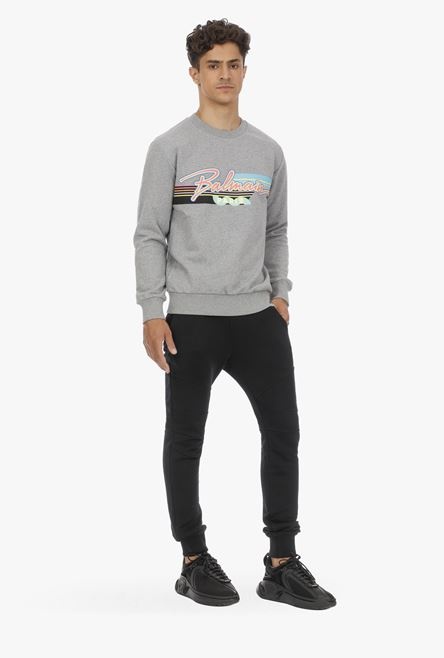 EXCLUSIVE - Heather gray cotton sweatshirt with multicolor Balmain logo - 2