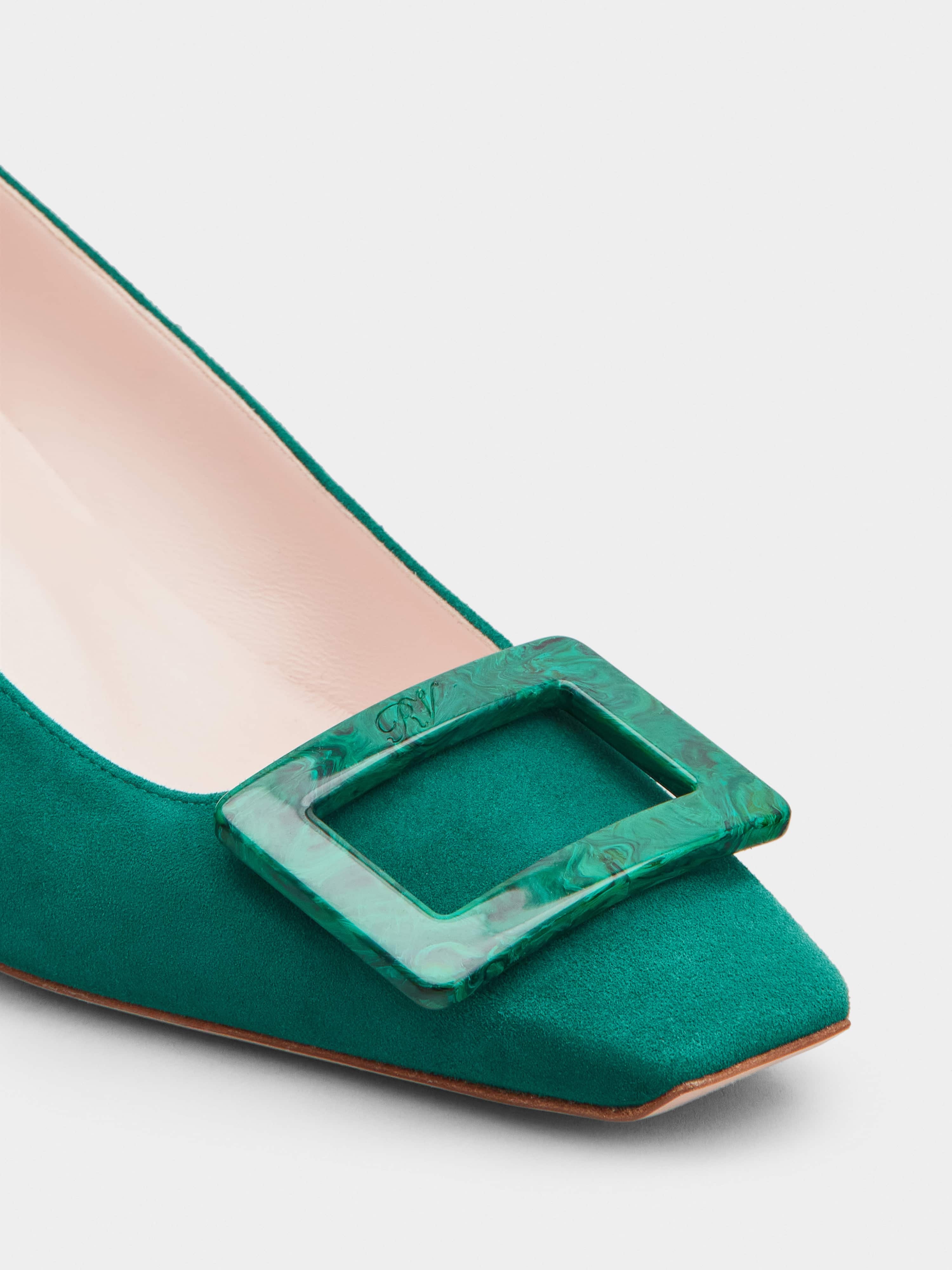 Belle Vivier Stone Buckle Pumps in Suede - 3