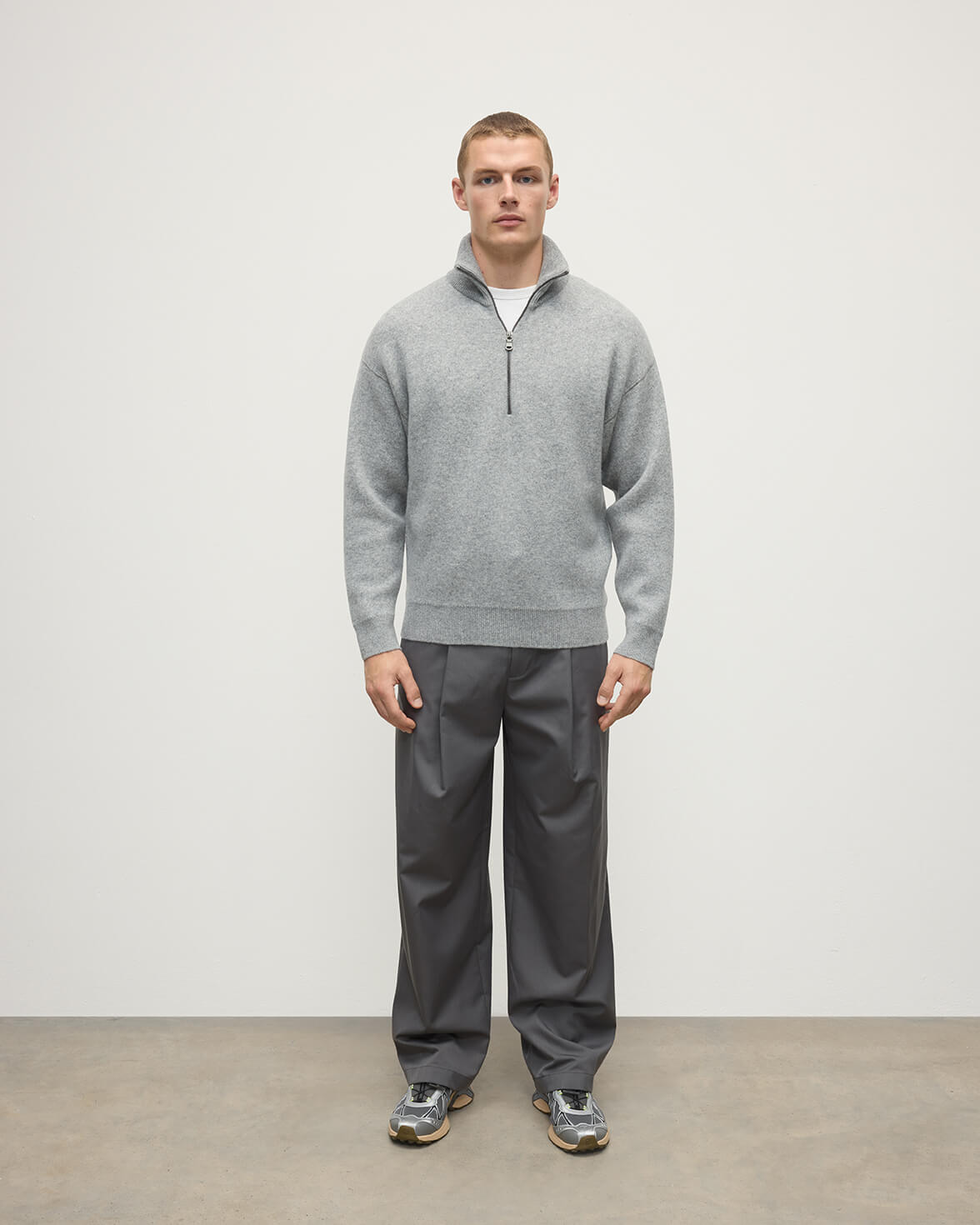 Double Face Grey Half Zip Jumper - 2