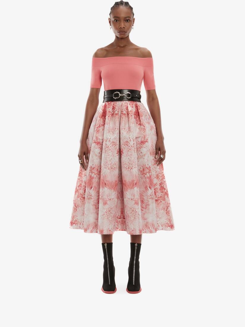 Sea Coral Pleated Midi Skirt in Coral - 2