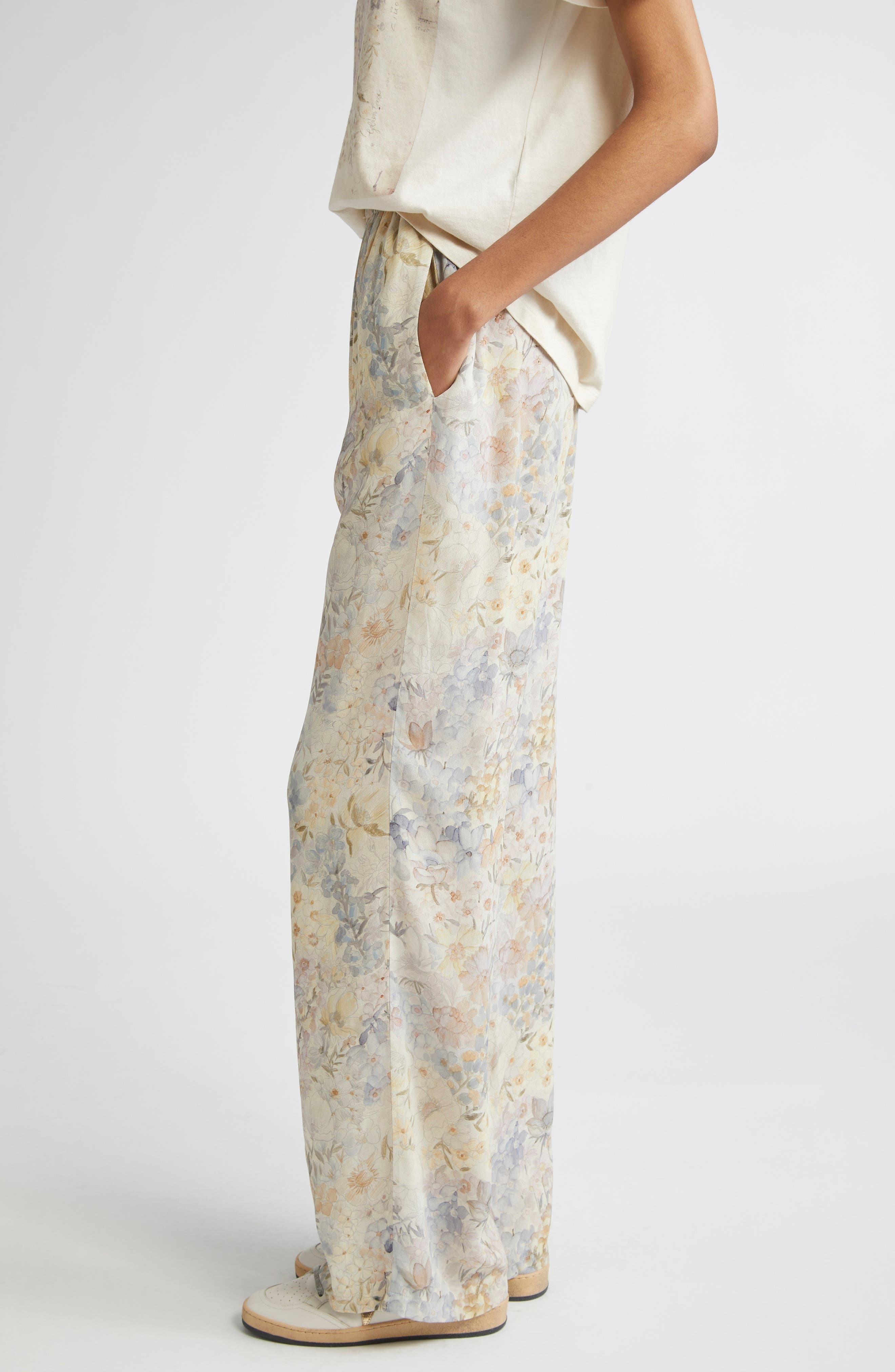 Golden Goose Journey Floral Wide Leg Pants in Pastel Flowers at Nordstrom - 4
