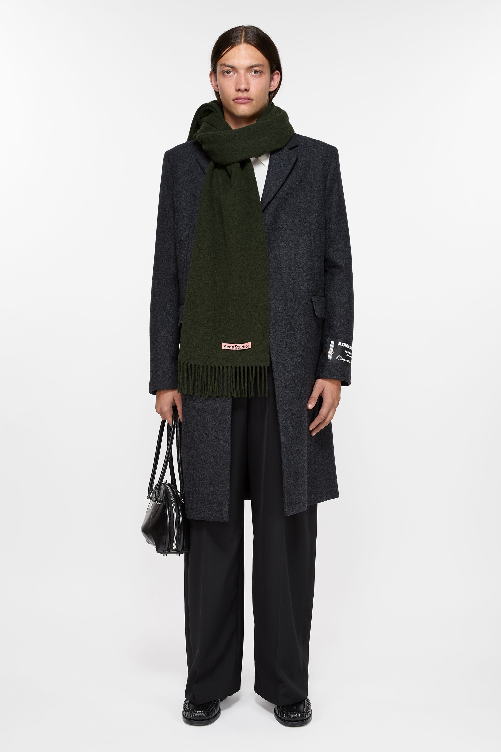Fringe wool scarf – Narrow - Wood Green Melange - 3