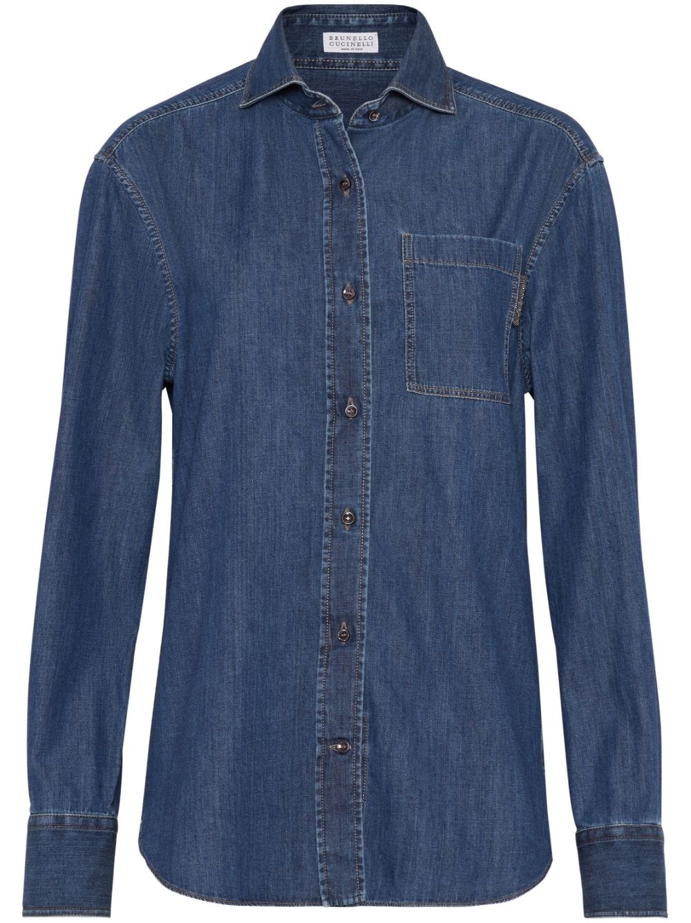 Monili-detail buttoned denim shirt - 1