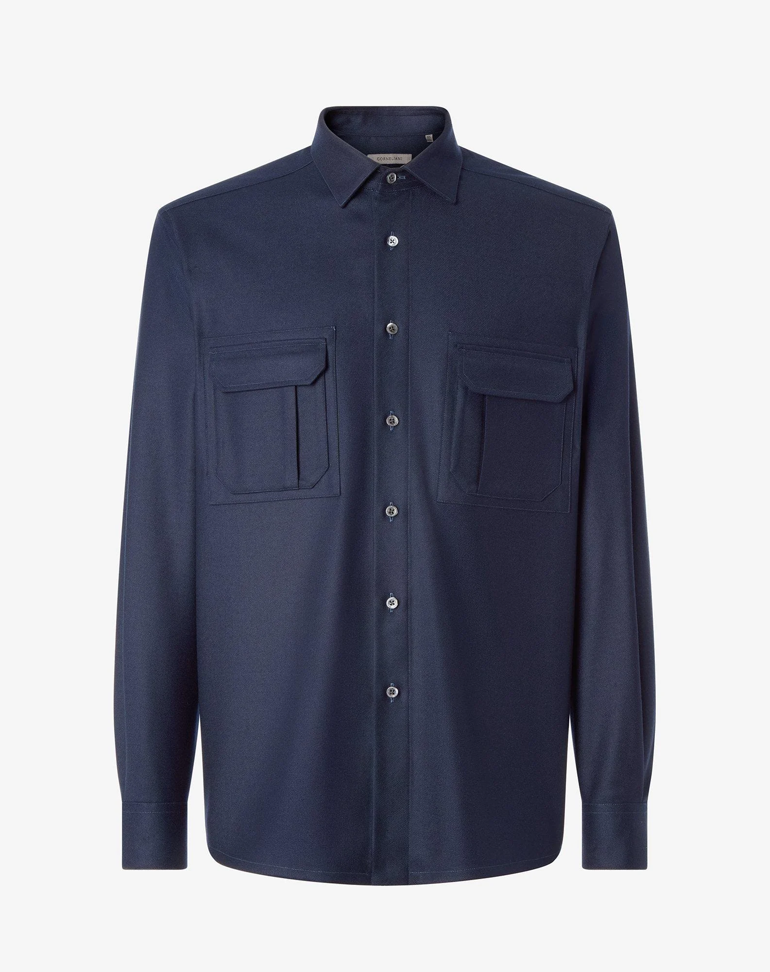 Navy blue relaxed fit technical wool shirt - 1