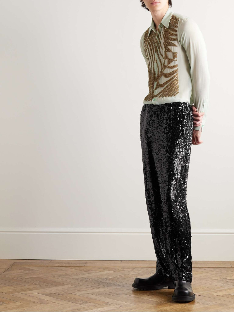 Dries Van Noten Straight-Leg Sequinned Tulle Drawstring Trousers outlook