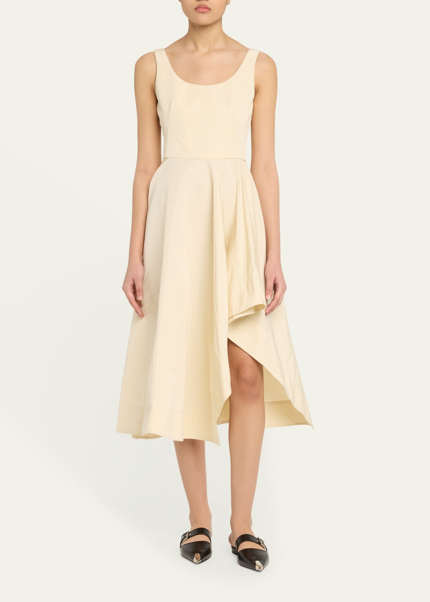 Scoop-Neck Asymmetric Midi Dress - 2