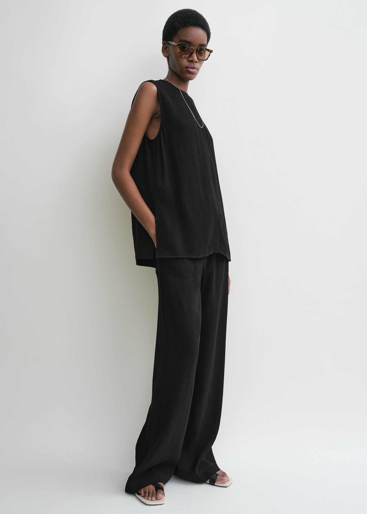 Woven stripe top black - 3