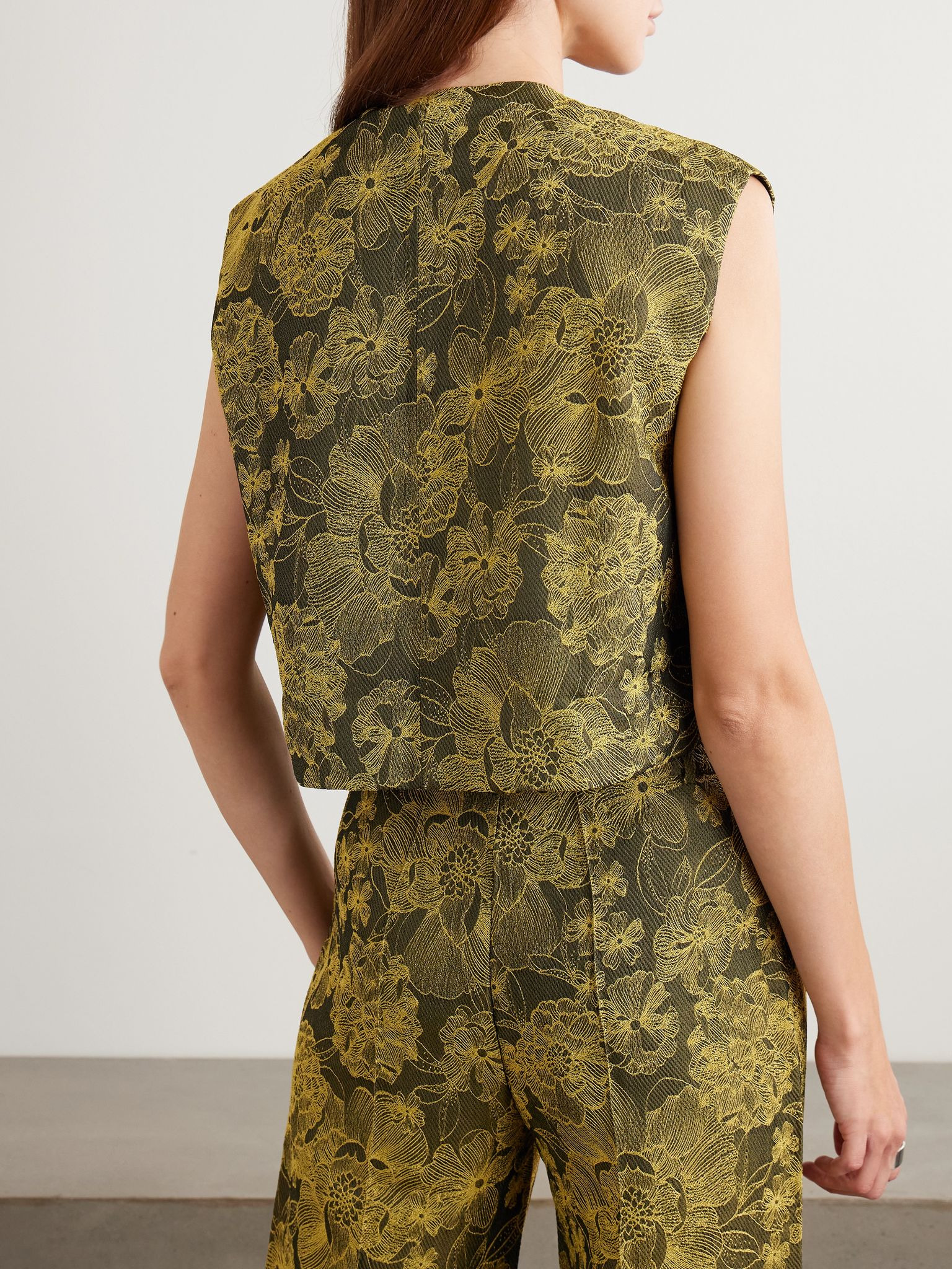 Hernan cropped embroidered woven vest Army green - 3