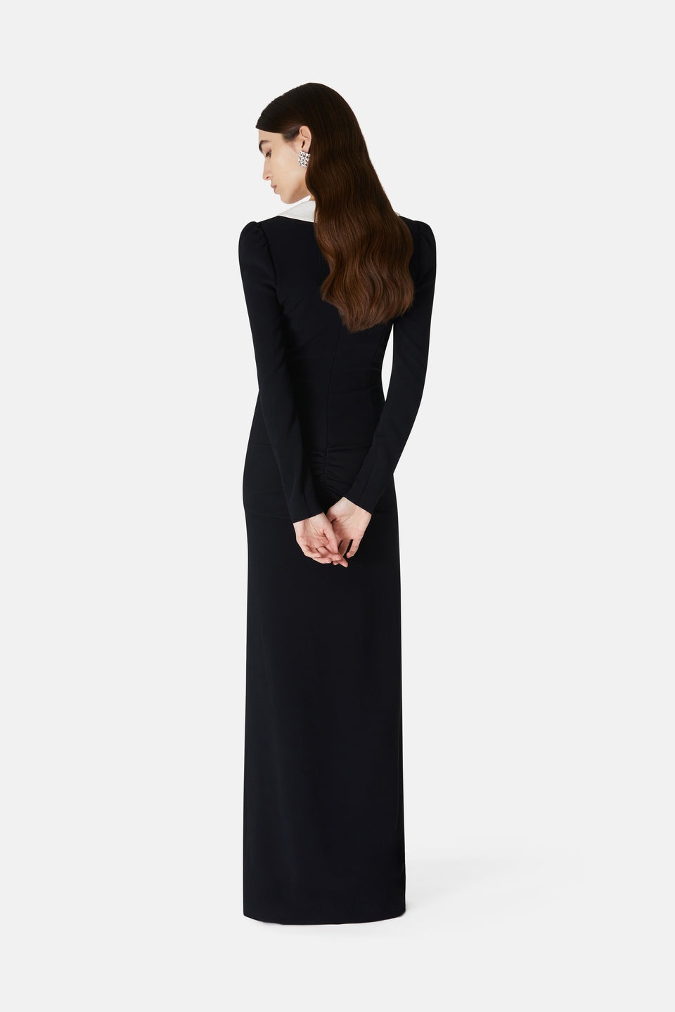 CADY EVENING DRESS WITH MIKADO COLLAR, ROSE DETAIL - 5