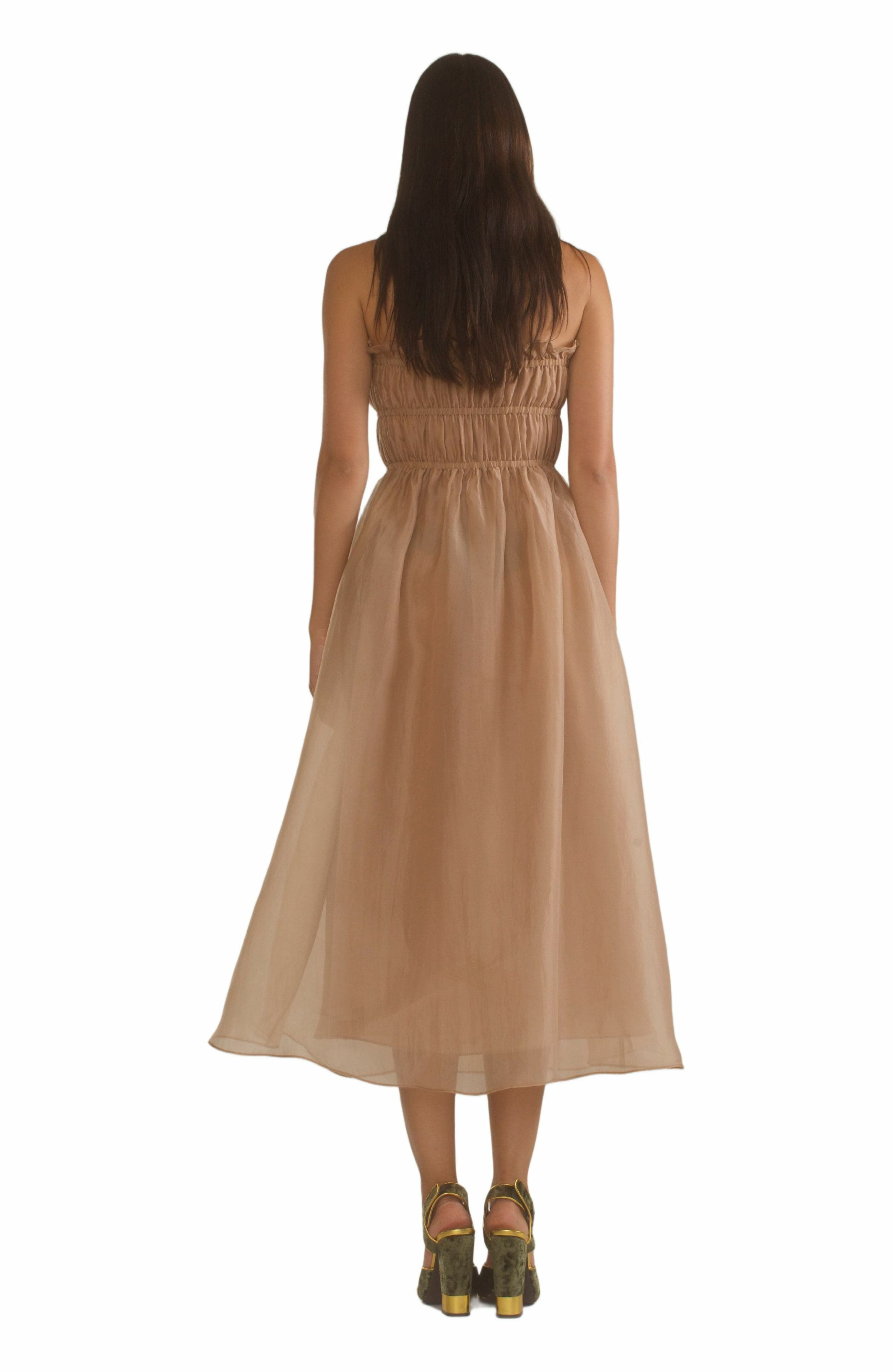 Cynthia Rowley Buckle Up Silk Organza Dress in Camel at Nordstrom - 4