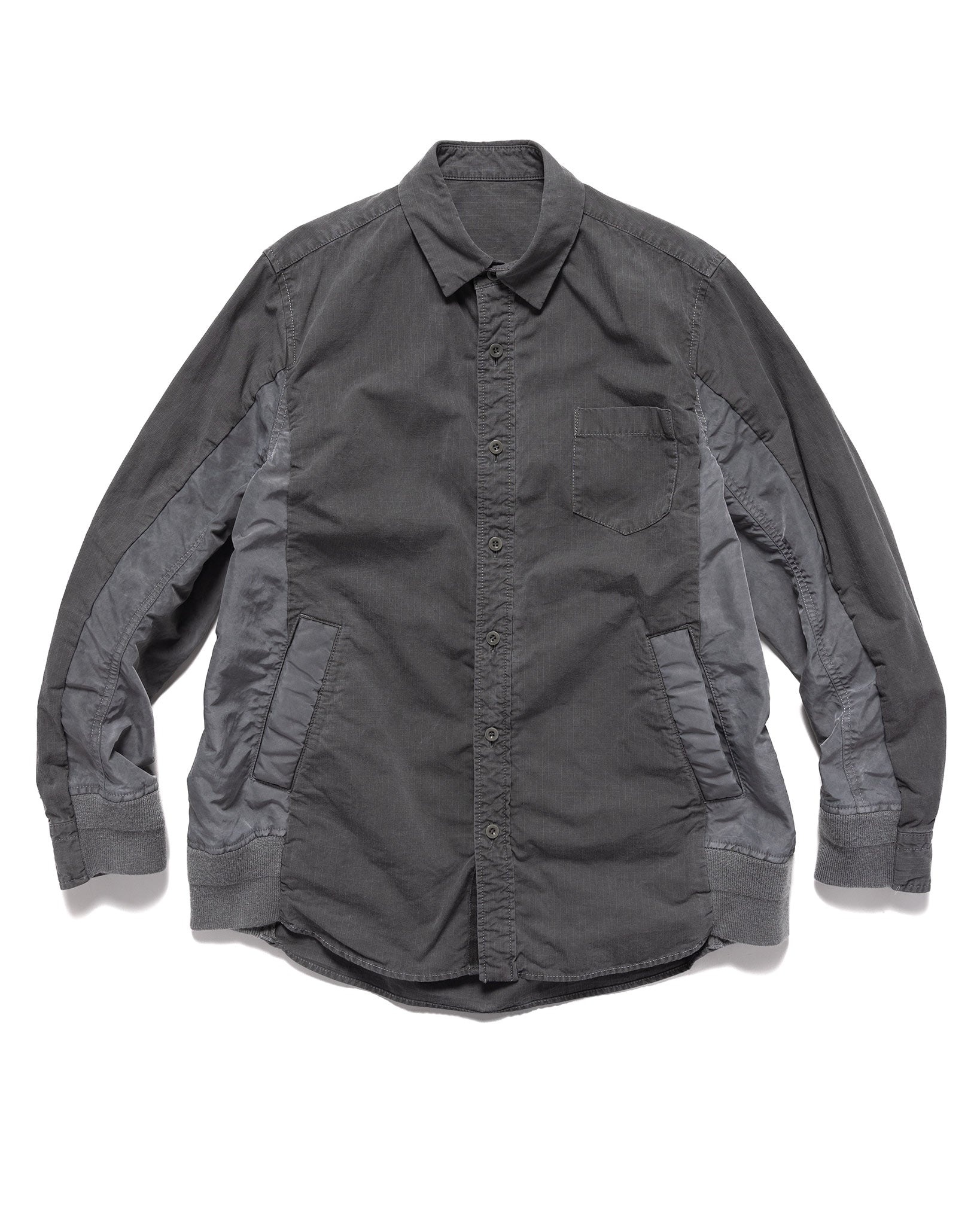 sacai Garment Dye Rip Stop x Nylon Twill Shirt Black | havenshop |  REVERSIBLE