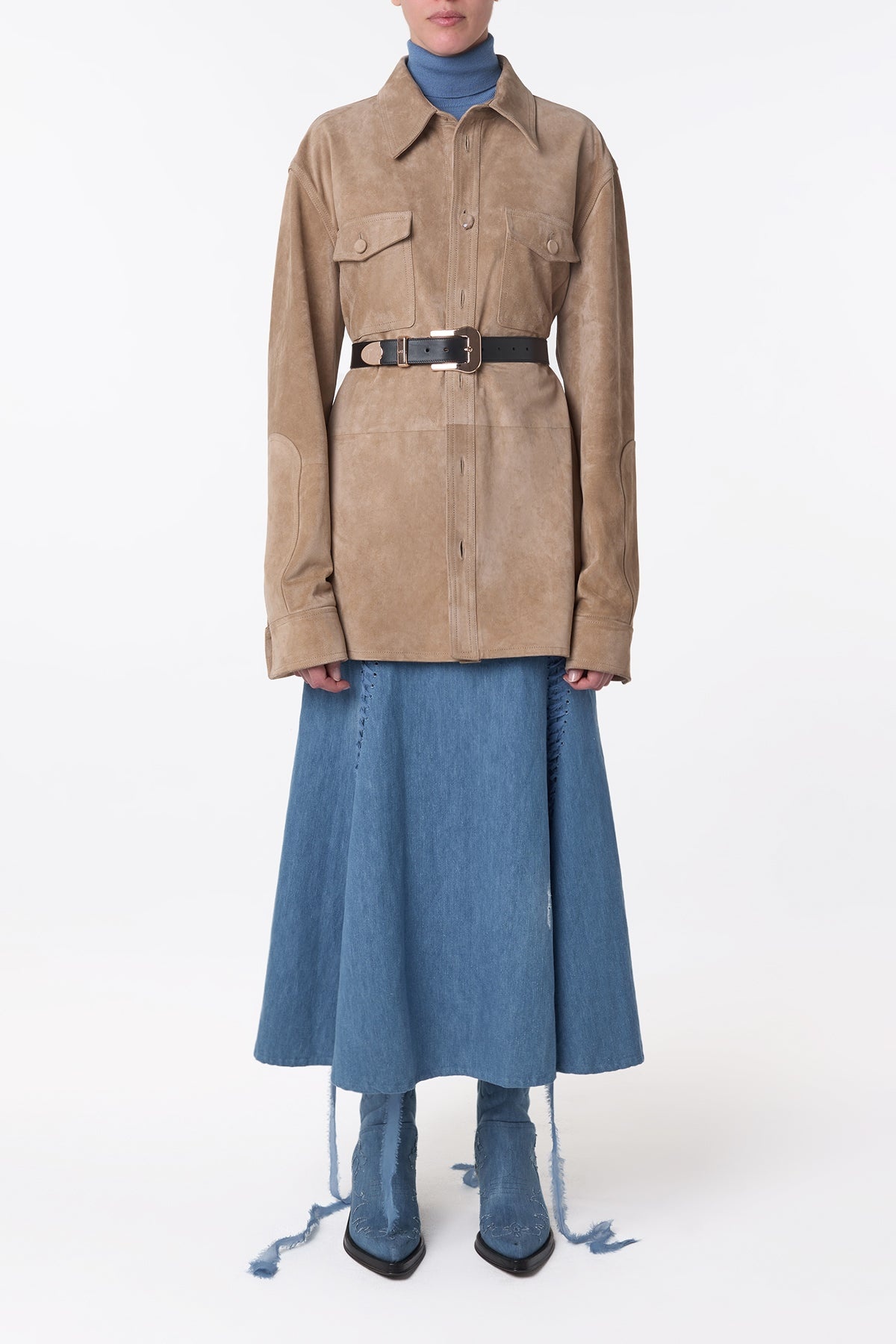 Irene Overshirt in Camel Suede - 3