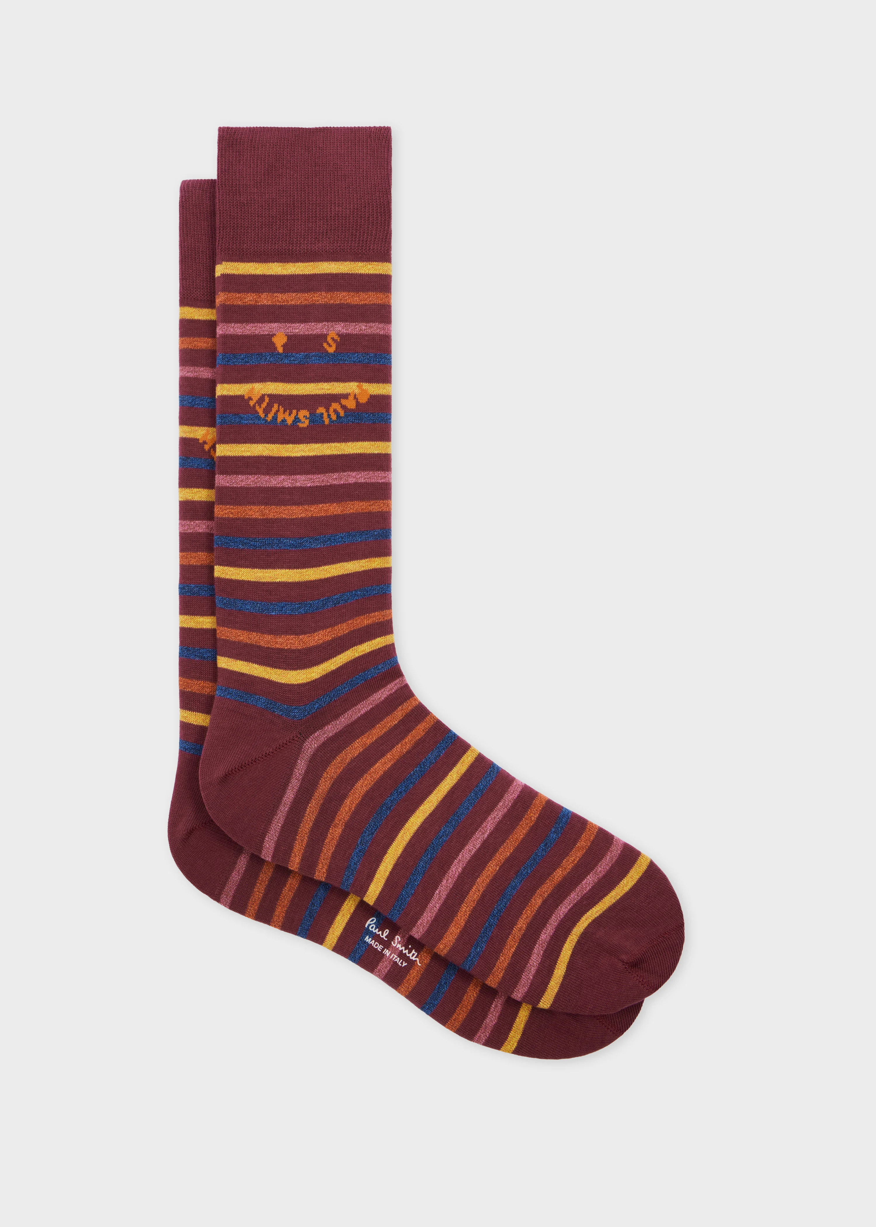 Purple 'Happy' Stripe Socks - 1