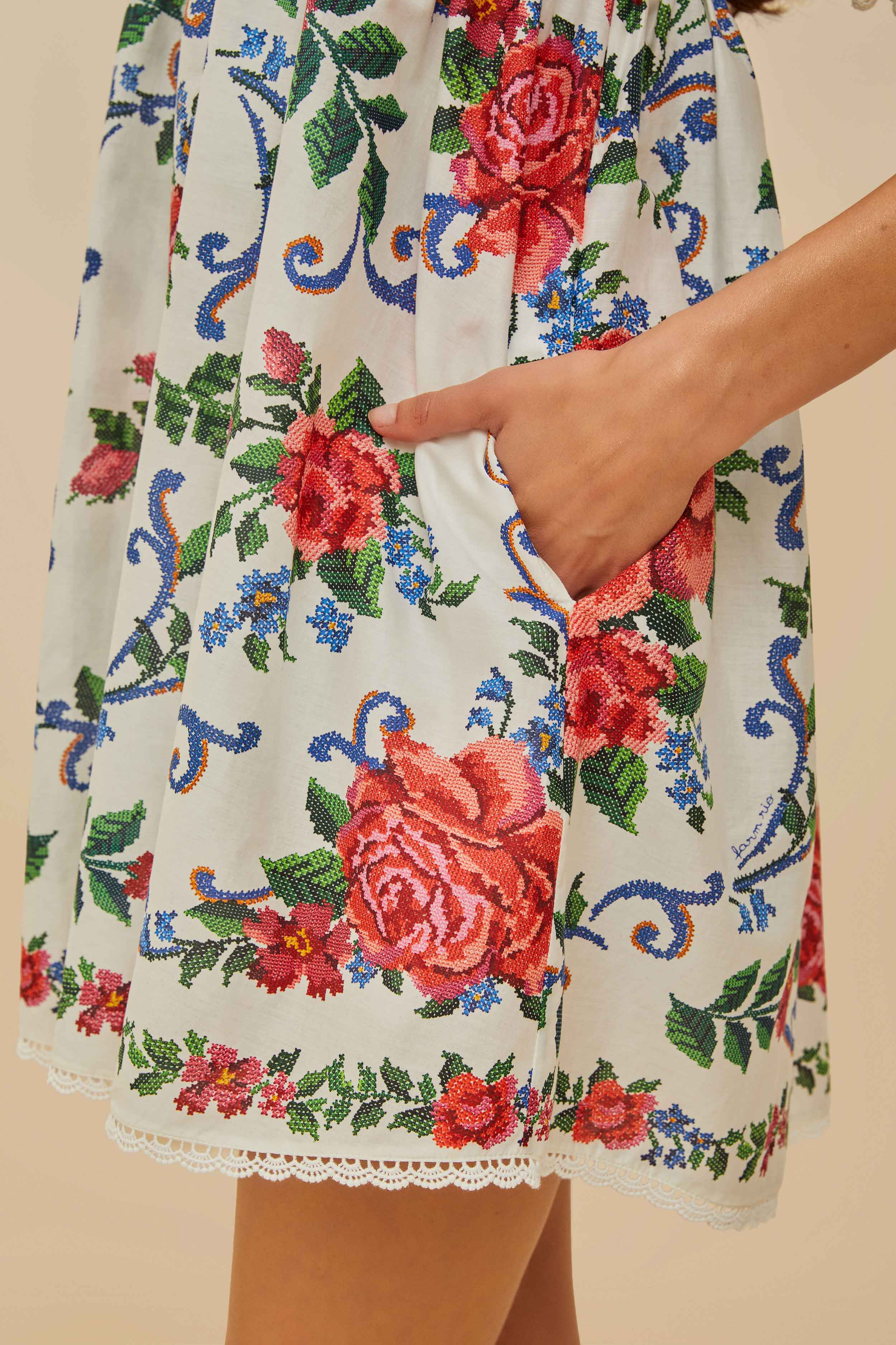 Off-White Flower Tapestry Mini Dress - 3