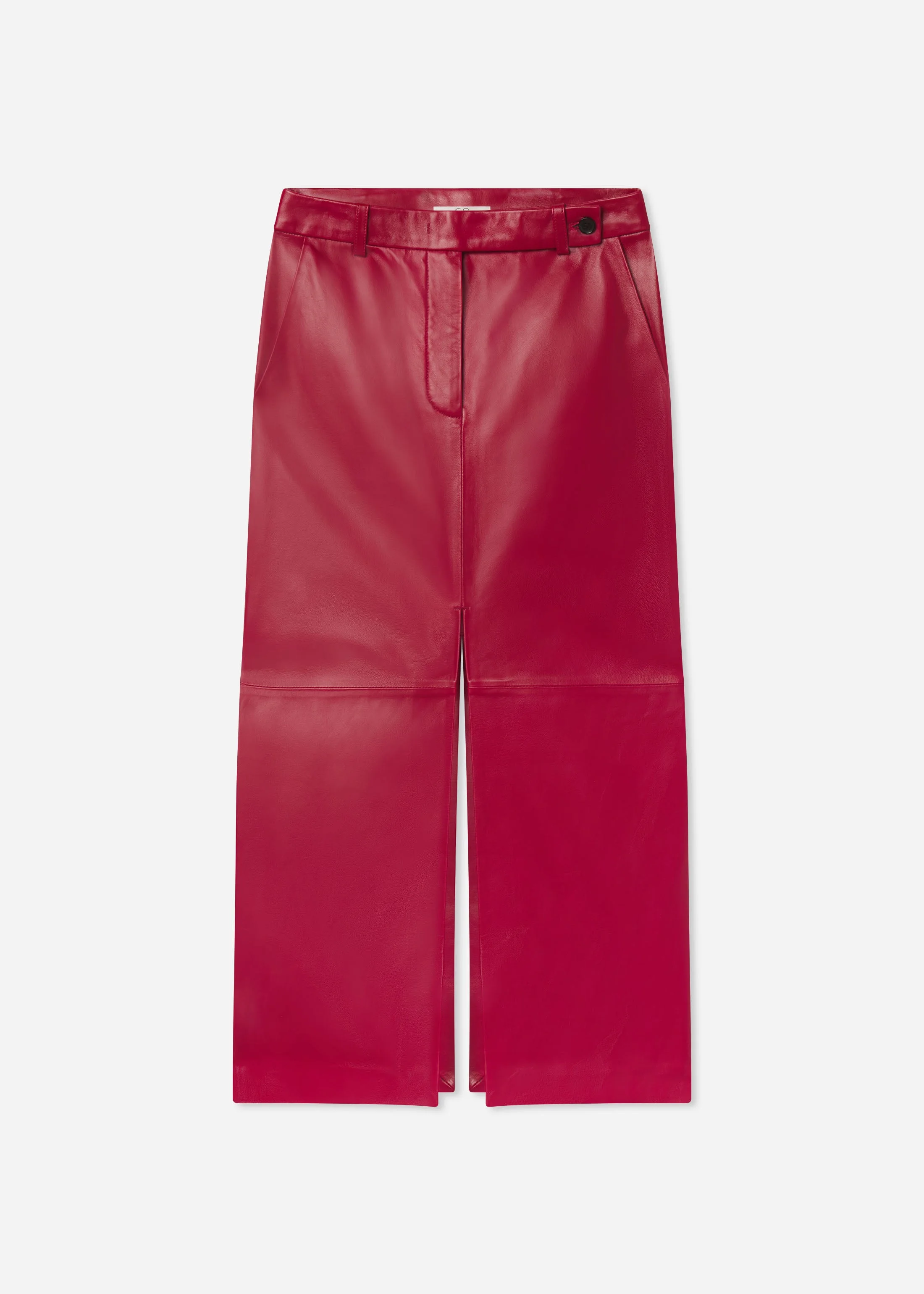 Tailored Front-Slit Midi Skirt in Leather - 1