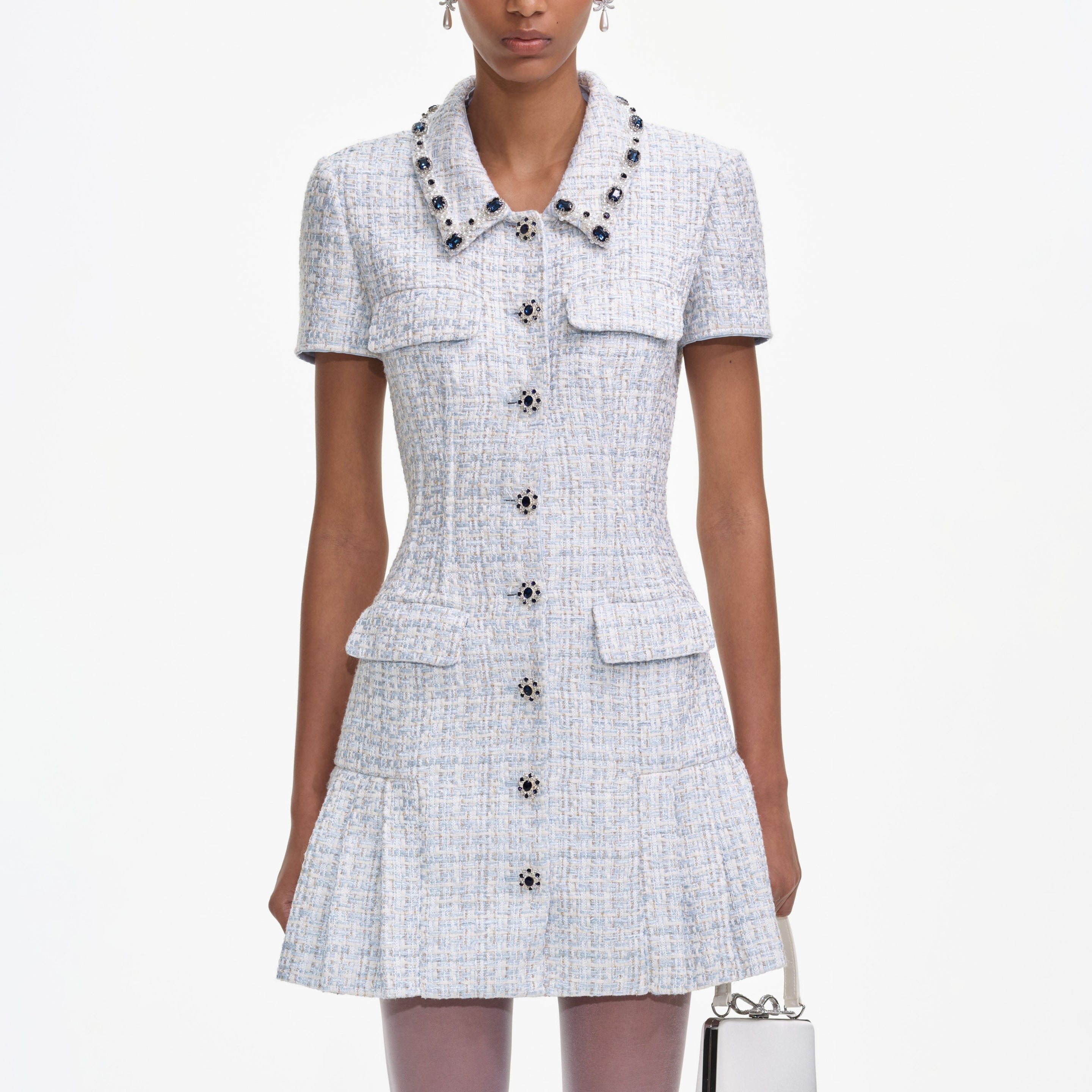 Blue Boucle Mini Dress - 4