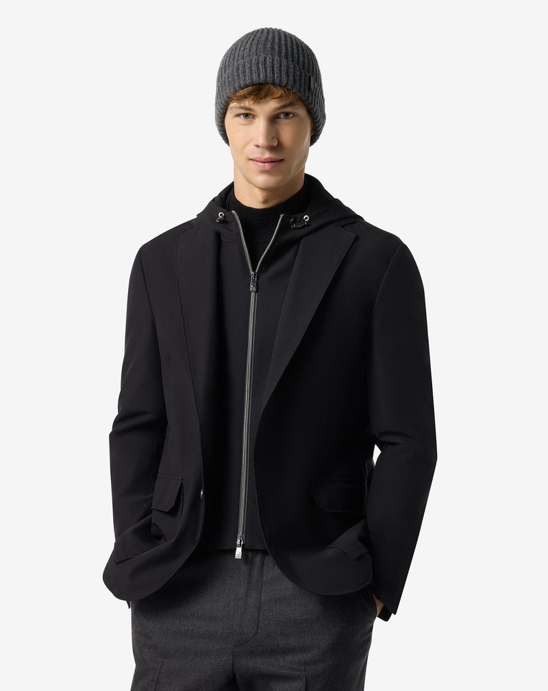 CORNELIANI Black bistretch techno poplin jacket with detachable vest outlook